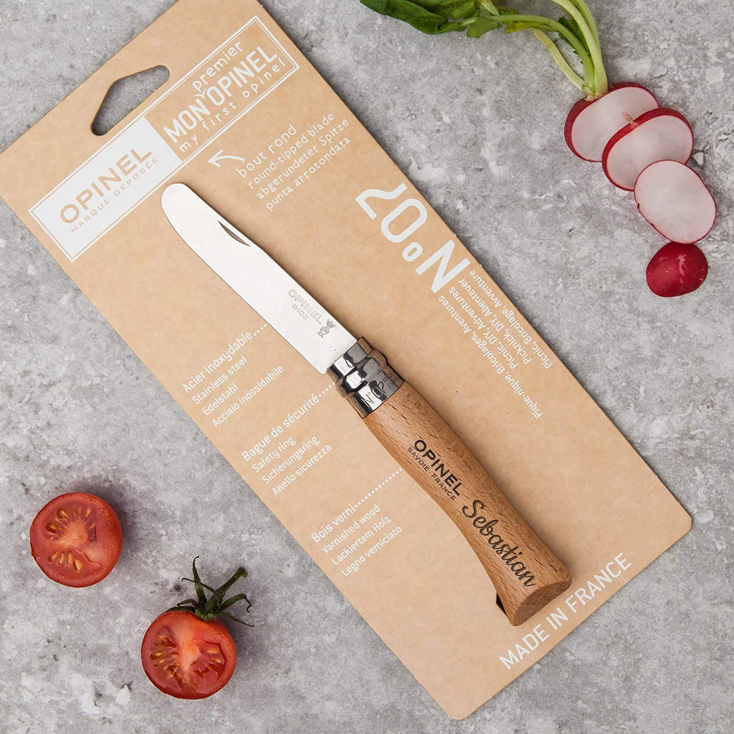 OPINEL Schnitzmesser Kinder mit Gravur personalisiert - erstes Taschenmesser Kinder - Schnitzen/hochwertige Lasergravur - Geschenke für Mädchen und Jungen