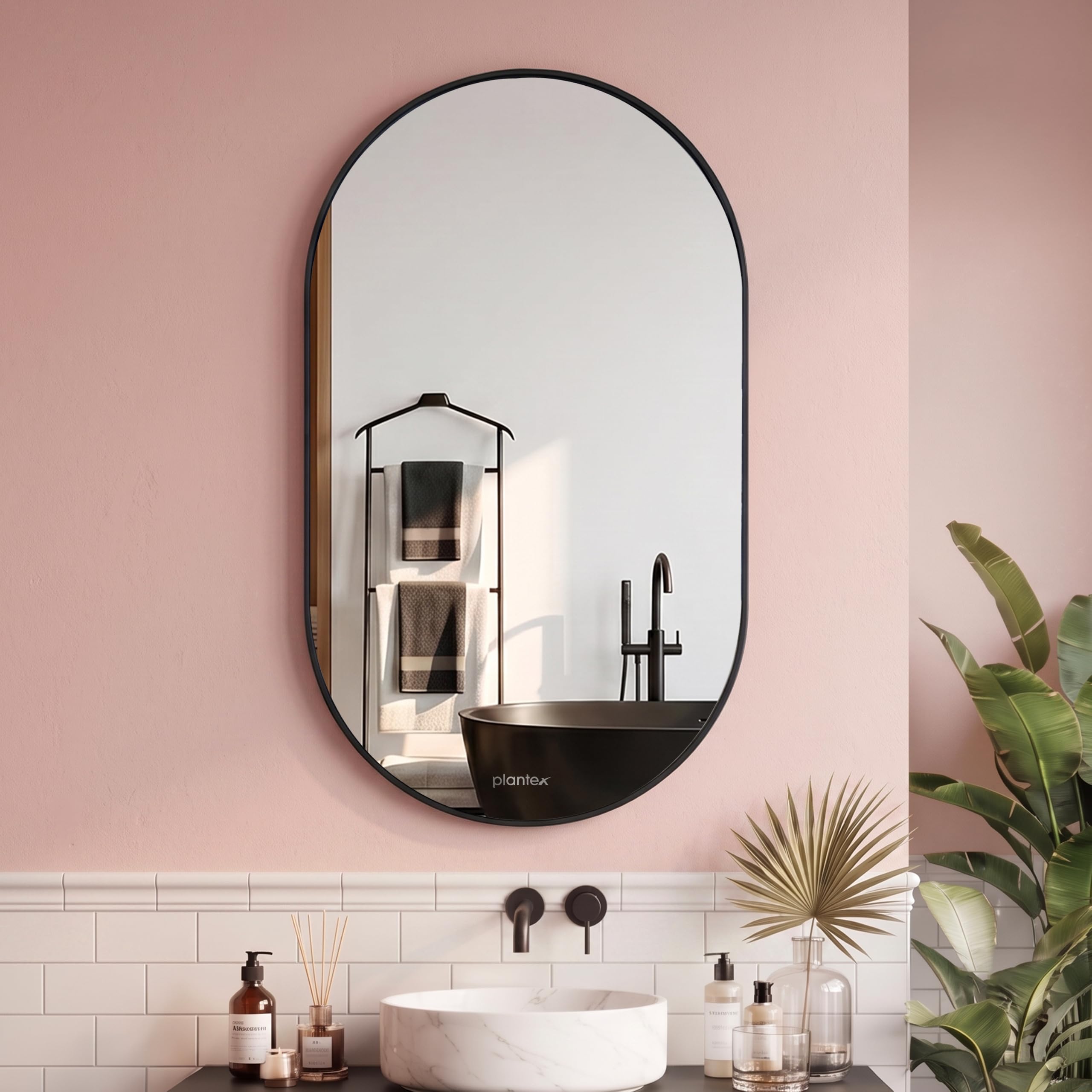 Plantex Aluminium Frame Mirror for Bathroom/Wall Mount Capsule Mirror for Bedroom/Dressing Room/Living Room/Entryway - (Black, 18x30 Inch)-image-8