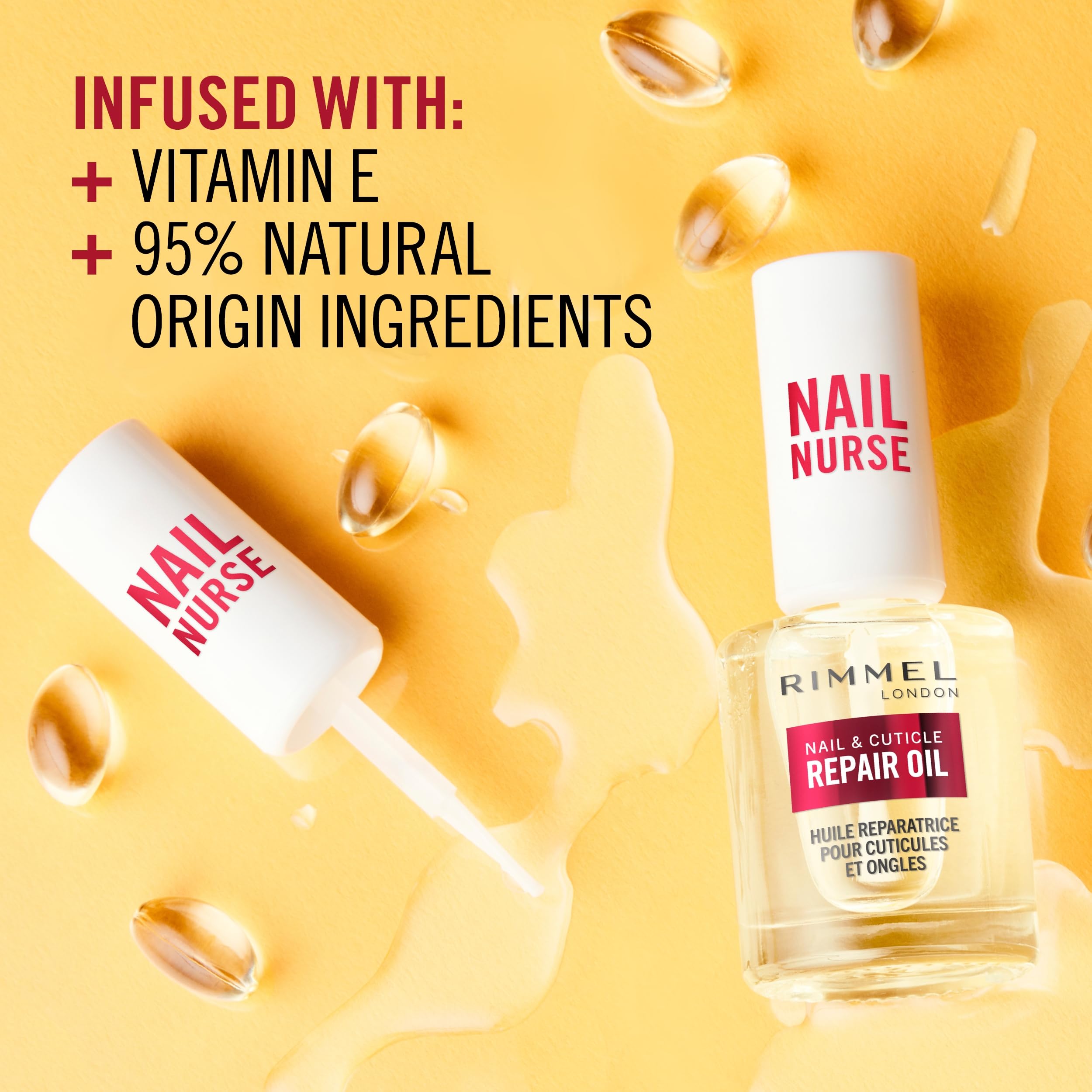 Rimmel London, Nail Care Cuticle Repair Oil, Olio Idratante riparatore per Unghie e Cuticole, Formula Vegana con Vitamina E, 8ml