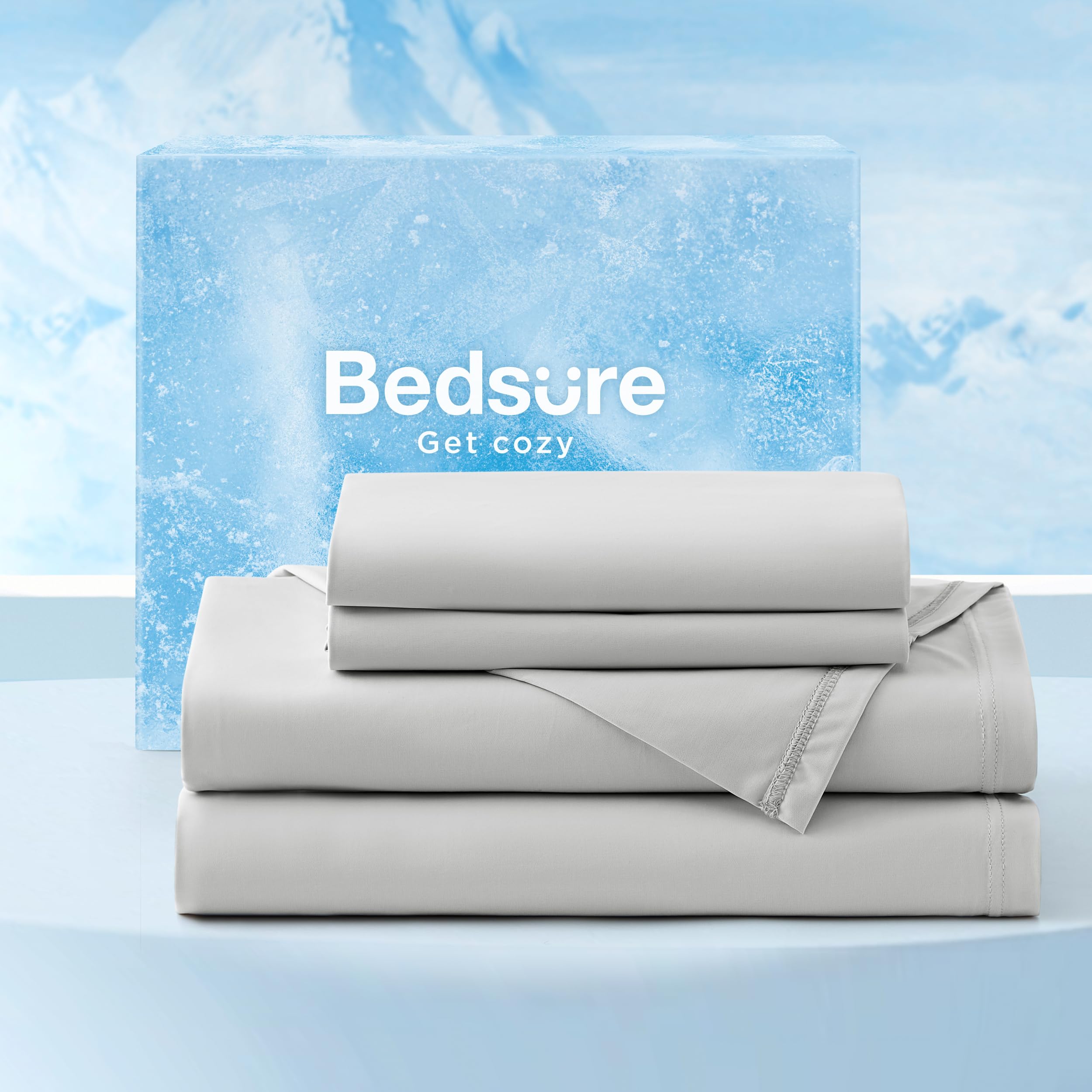 Bedsure Cooling Sheets Cal King, Cooling Bed Sheets for Hot Sleepers, Chill Cool Sheet, Deep Pocket Up to 17.5 Inches, Soft & Breathable California King Sheet Sets, 4 Pieces, Grey