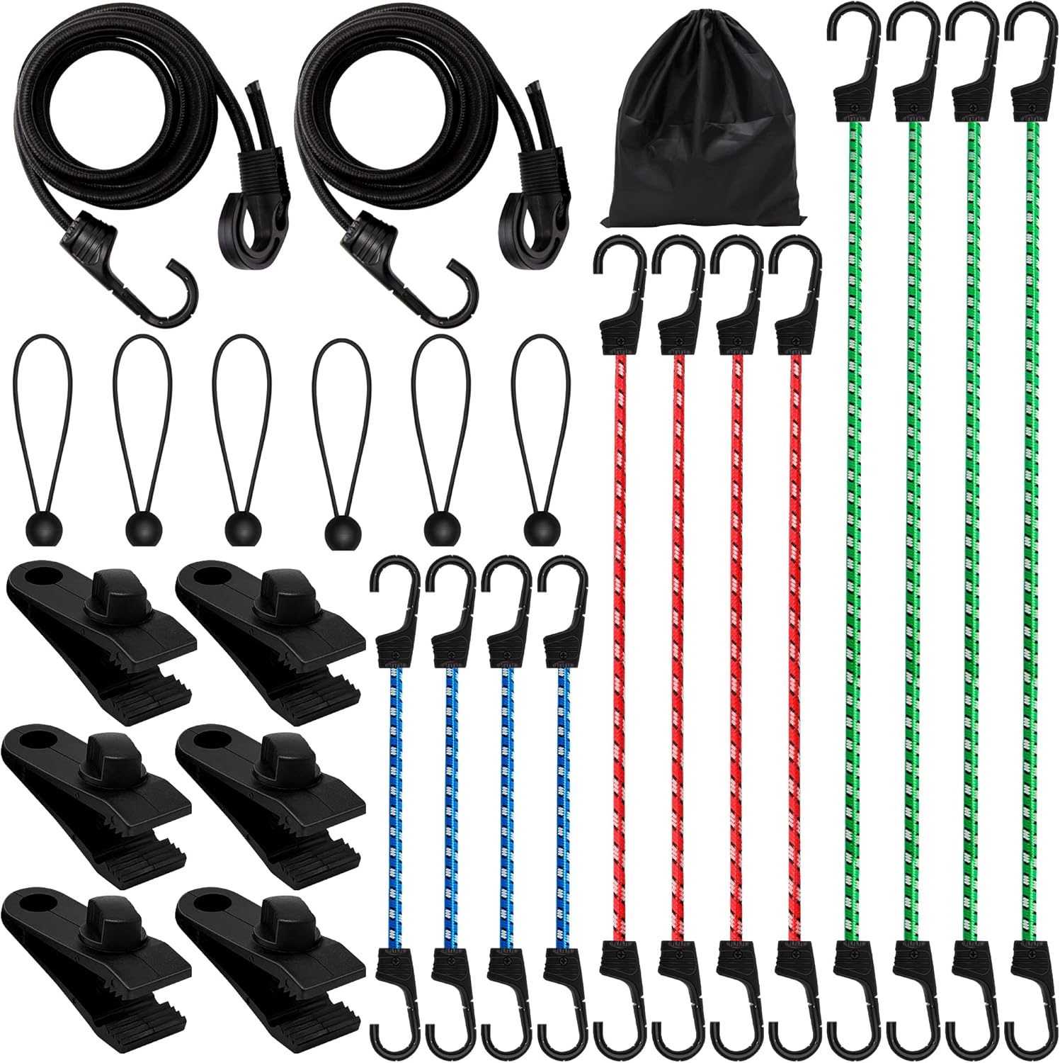 Bungee Cords with Hooks, 26Pcs Heavy Duty Assorted Sizes Bungee Cords