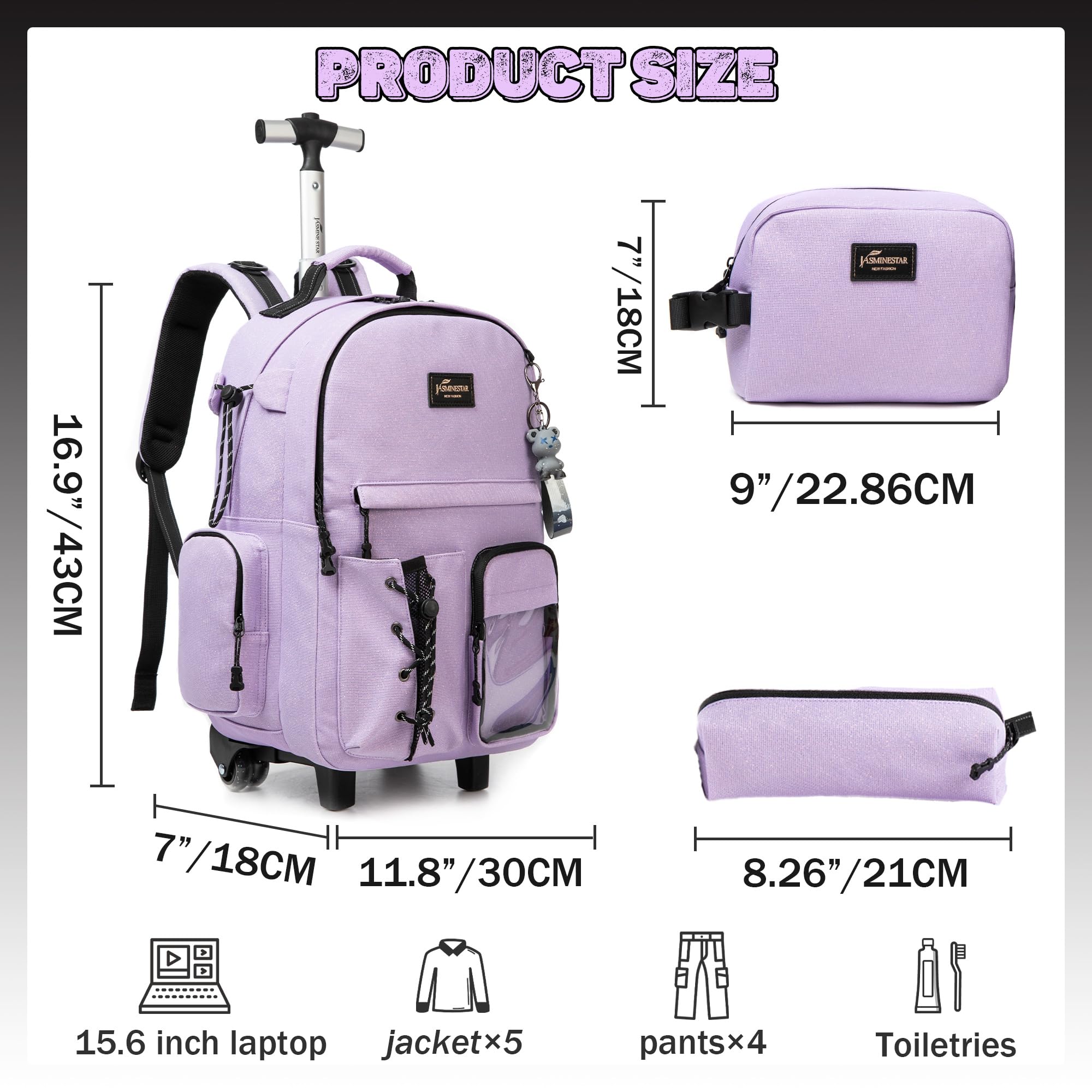 HTgroce Trolley Scuola Bambina Elementare Zaino Scuola Media Bambina Zaino Scuola Trolley Zaino Bambina Zaino con Ruote Scuola Viaggio
