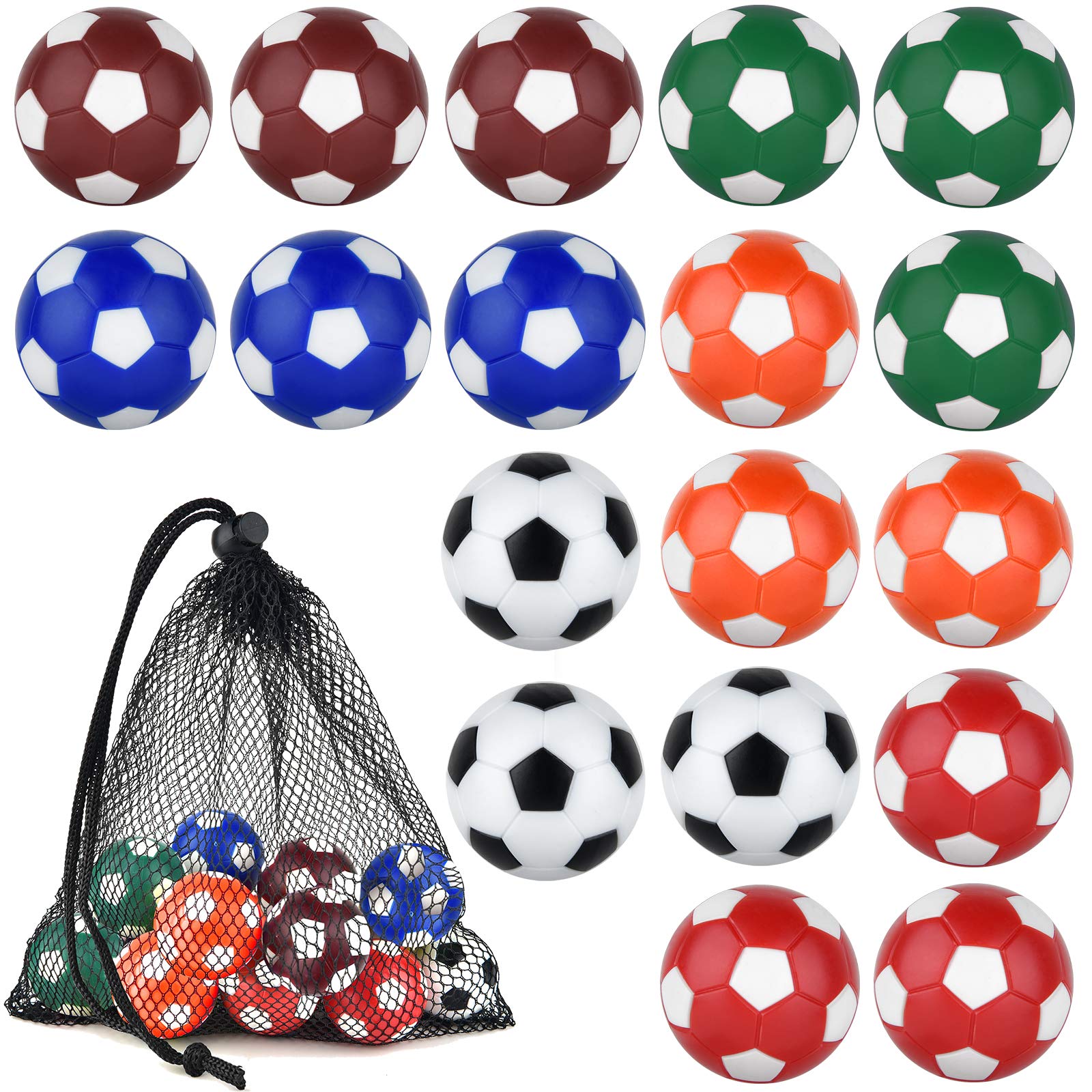Coopay 18 Pieces 32mm Foosball Balls Table Multicolor Football Soccer Replacement Balls for Official Tabletop Game with a Black Drawstring Bag (Multicolour Pentagon)