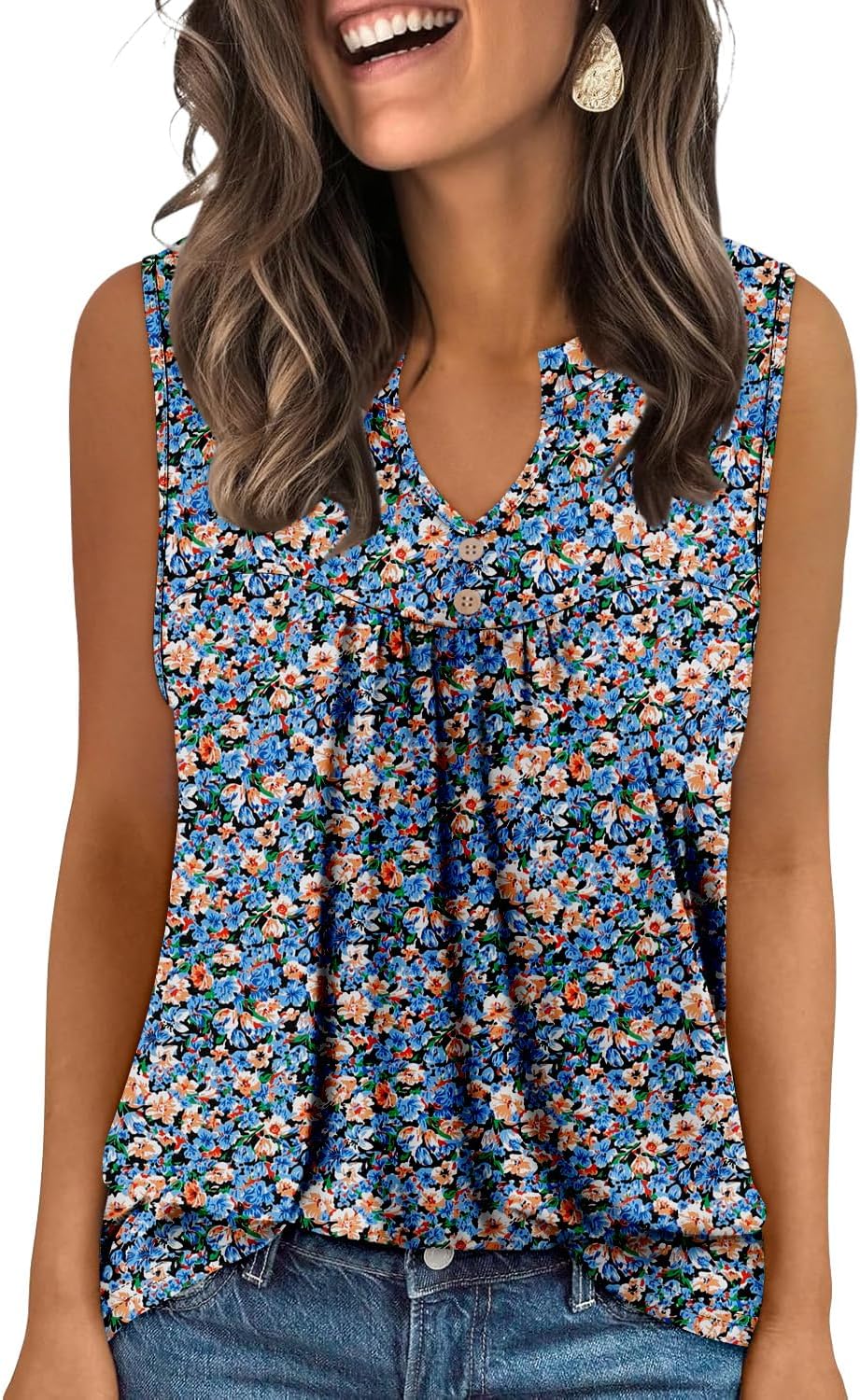 KISSMODA Tank Tops for Women Summer Casual Sleeveless Shirts Dressy Trendy V Neck Tunics Loose Notched Blouses S-3XL