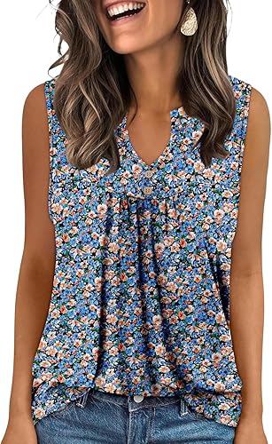 KISSMODA Tank Tops for Women Summer Casual Sleeveless Shirts Dressy Trendy V Neck Tunics Loose Notched Blouses S-3XL
