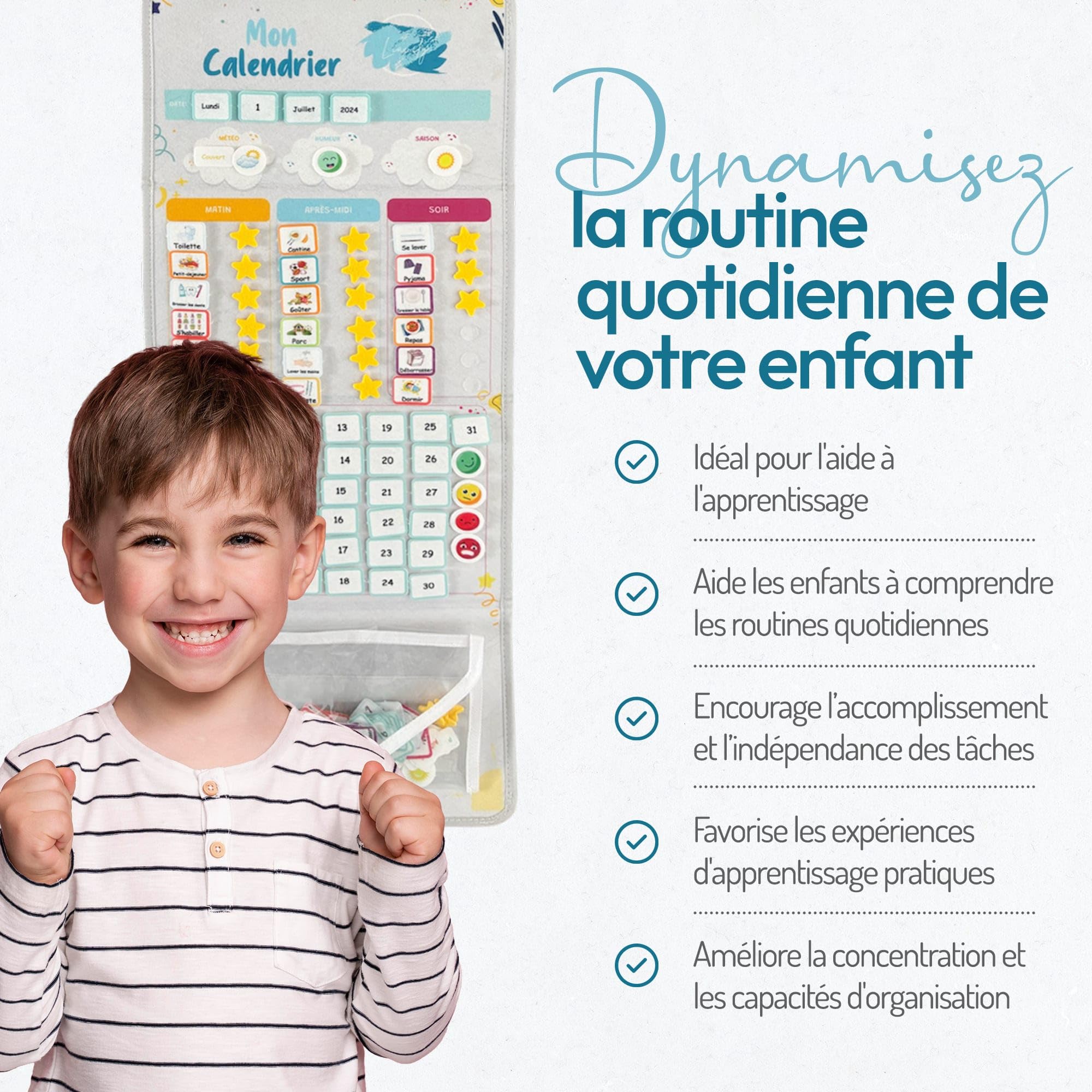Tableau Routine Enfant Journée MagnéTique Éducatif Montessori 82x32cm 179 Vignettes D'Activités VariéES, Jour De La Semaine Enfant, Mois, MéTéo, Humeur, Pochette Rangement - Gris Clair
