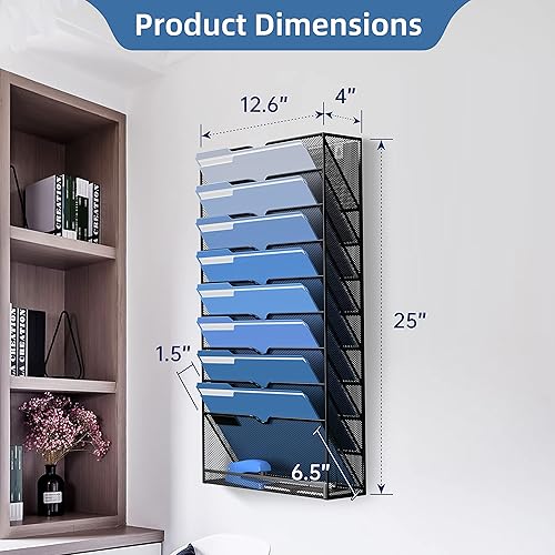 Miniatura 7 de DALTACK Soporte para archivos de pared de 10 niveles, organizador de archivos de pared para colgar papeles, carpetas de correo, portapapeles,