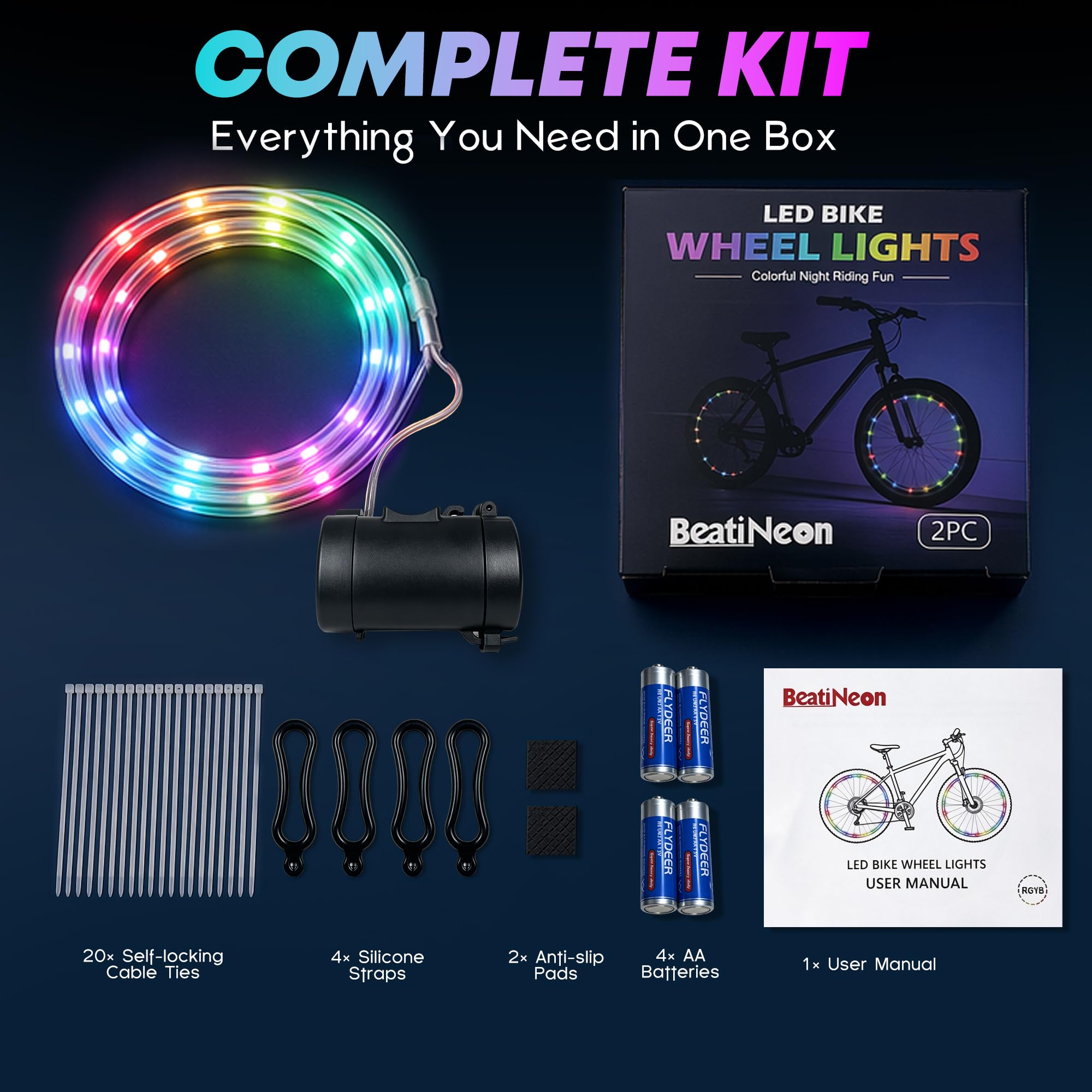 Lot de 2 lumières LED pour roue de vélo pour conduite de nuit | Lot de 2 guirlandes lumineuses LED avec fil de cuivre étanche IP65 pour visibilité nocturne