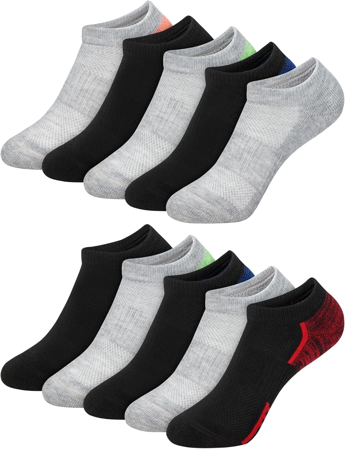 Hanes Boys' Moves No Show Socks, Breathable Mesh Performance Socks for Boys, Moisture-Wicking, 10-Pack