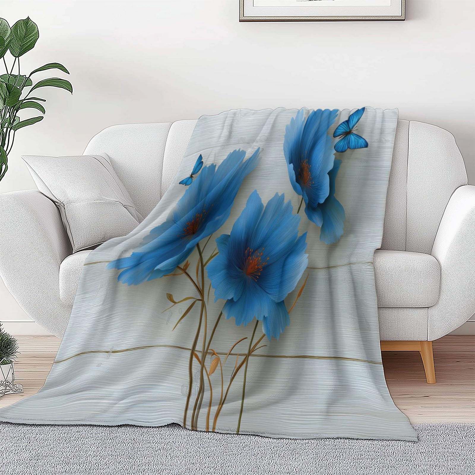 Koc do wtulania się z nadrukiem, 200 x 200 cm, super miękki, ciepły, kremowy, flanelowy koc do mieszkania, surrealizm, czarująca narzuta z kwiatami 3D, do domu i do rekreacji na świeżym powietrzu