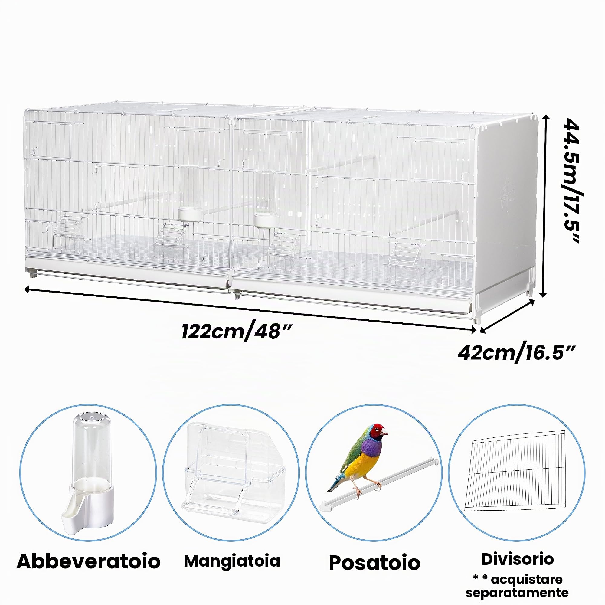 Gabbia cova cm.120 Modello Cortina, Verniciata Bianca Pieghevole, Misure cm.120x40x40 h. la Gabbia è sovrapponibile con Laterali e Posteriore Chiusi
