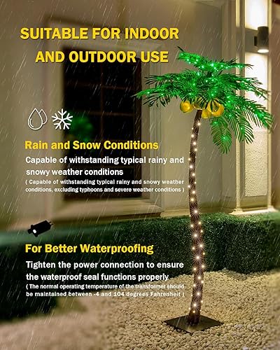 Miniatura 5 de Juego de palmeras iluminadas de 5 pies y 7 pies con cocos brillantes, regulable, certificado UL, impermeable, ideal para decoración de interiores y