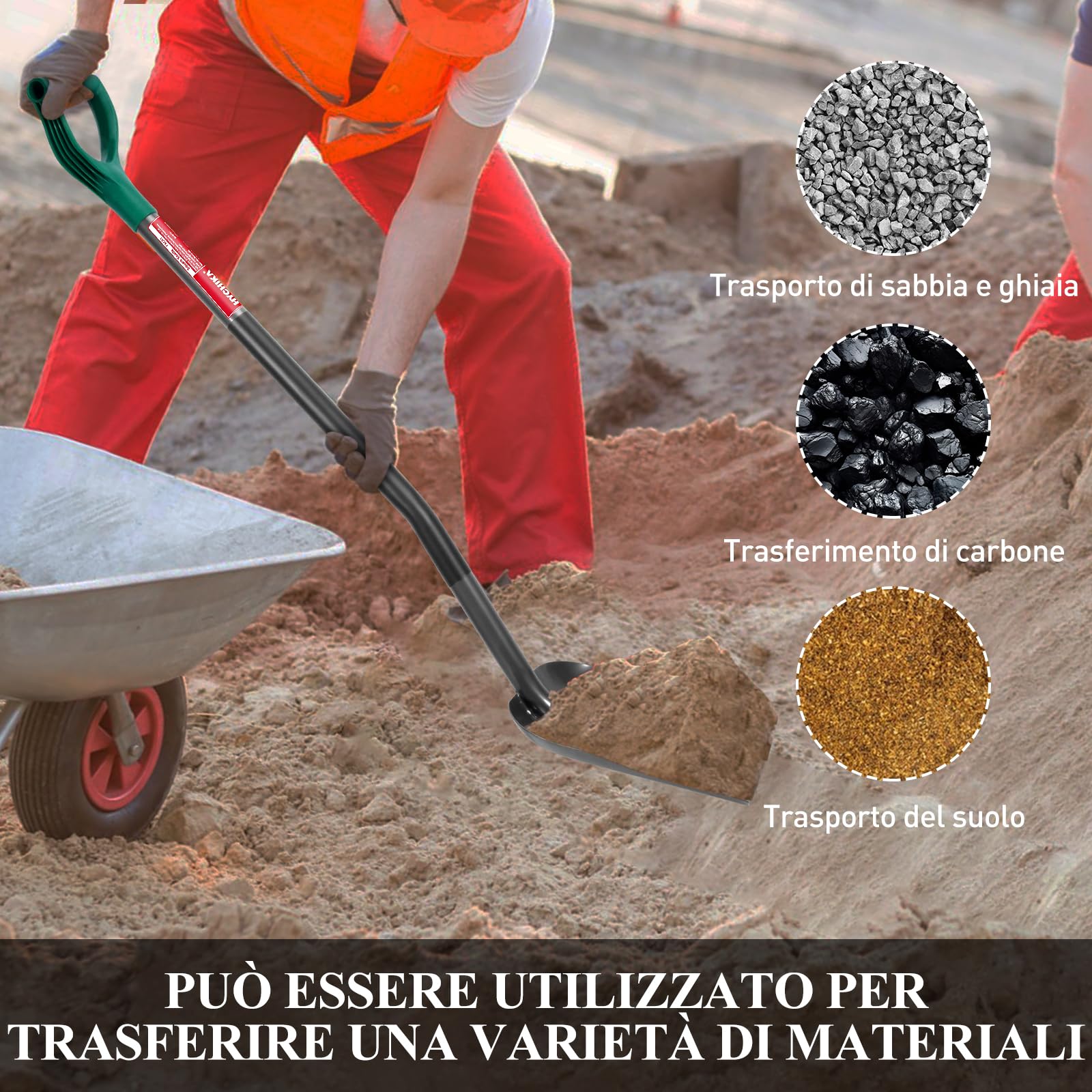 HYCHIKA Pala da Giardino Piazza, Vanga da Giardinaggi, Pala da Scavo, Acciaio Temprato di Alta Qualità, Manico Ergonomico Impugnatura a D, per Piante, Agricola, Diserbo, Spalatura Neve