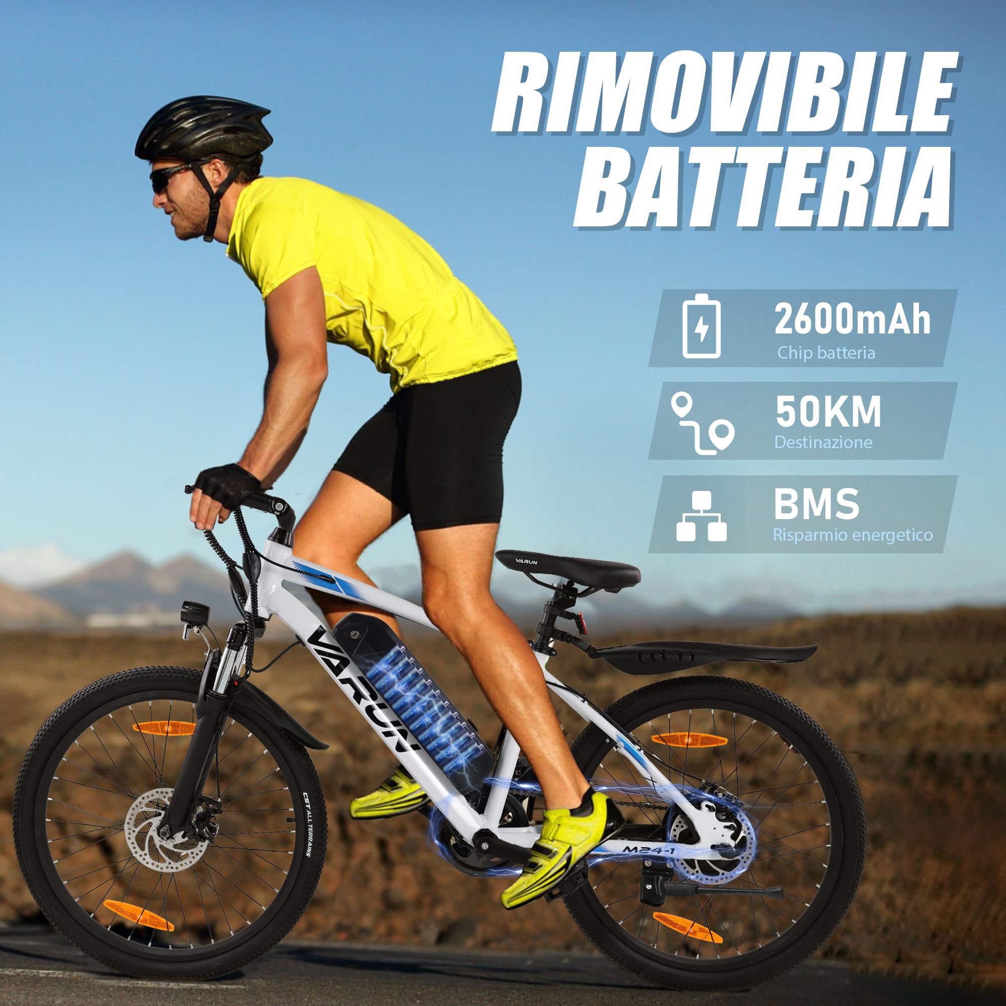 VARUN Bici Elettrica, 24''/26''/27.5'' Bicicletta Elettrica con Batteria Rimovibile 48V/36V, Fino a 100km, Motore 250W, Bici Elettrica Uomo/Donna con 21/1 Velocità, 4 Modalità Mountain Bike Elettrica