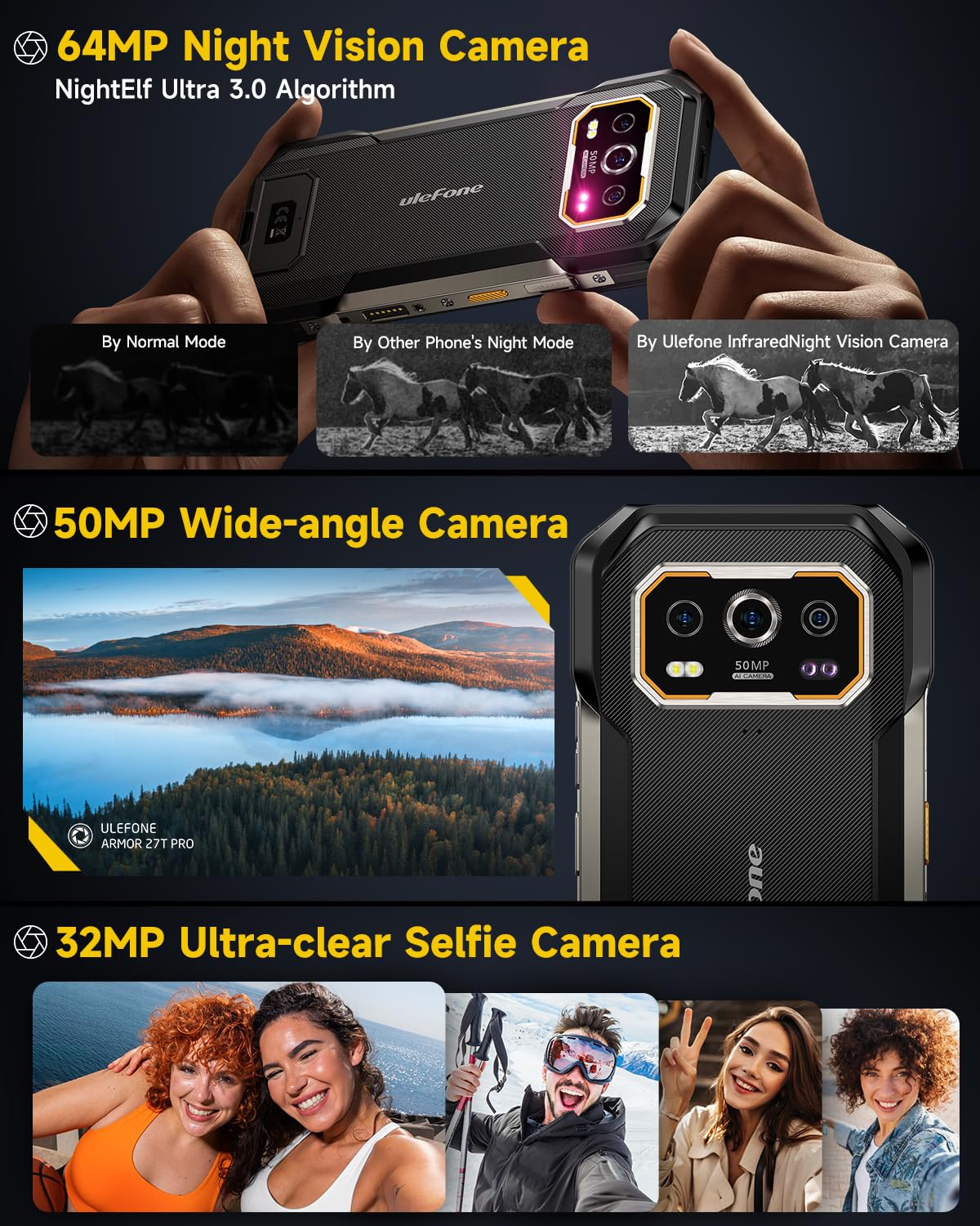 Ulefone Armor 27 Pro 5G Smartphone resistente Android 15 2026, 12GB+256GB 10600mAh/33W Dimensity 6300 50MP+64MP visión nocturna 6.78 pulgadas FHD+ 120Hz IP68/69K impermeable Dual SIM Smartphone Fingerprint ID NFC 4