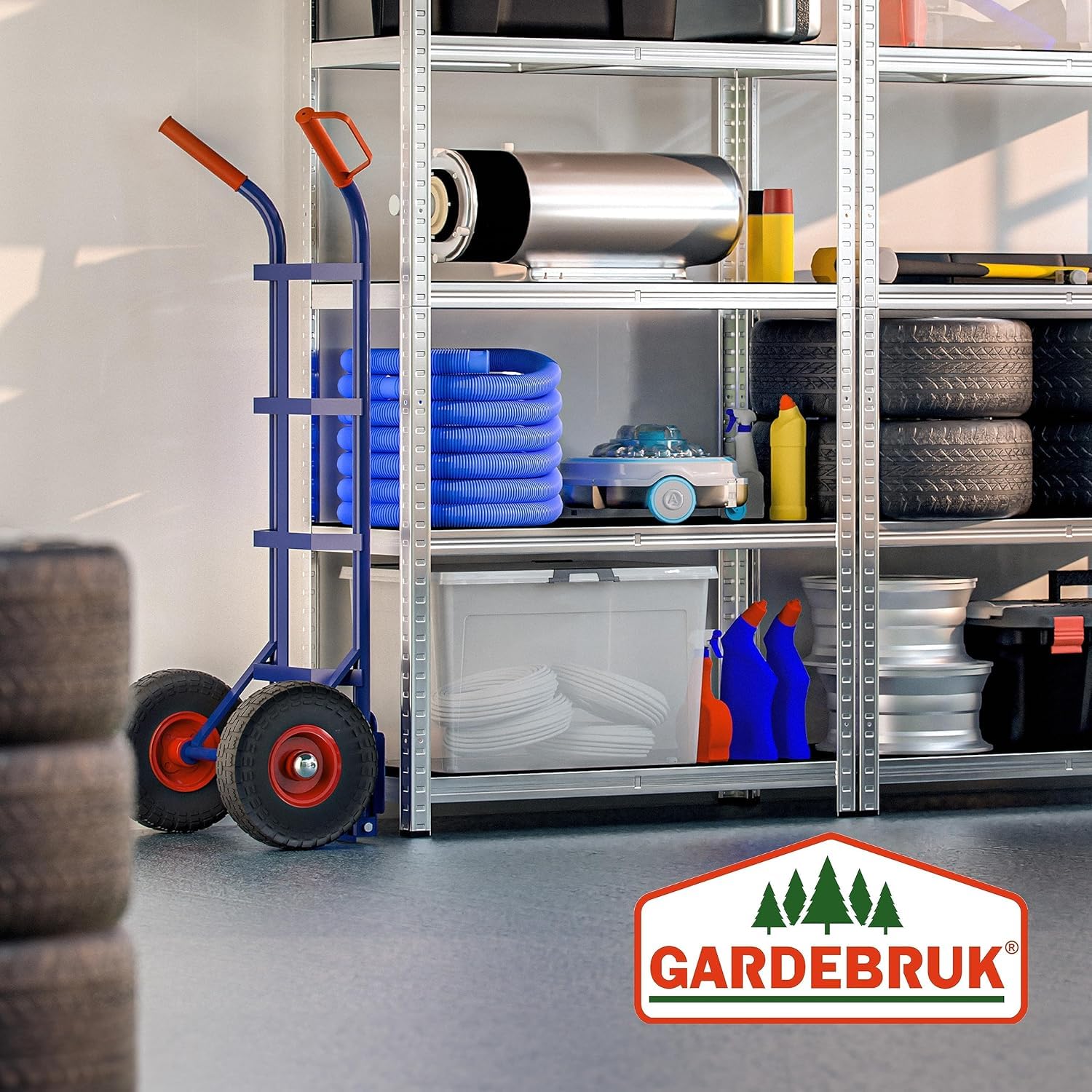GARDEBRUK® Carretilla de Mano Plegable Carga hasta 200Kg 2 Ruedas Resistentes PU Carro Mudanza Acero Asas Ergonómicas Carrito de Transporte Portátil Azul