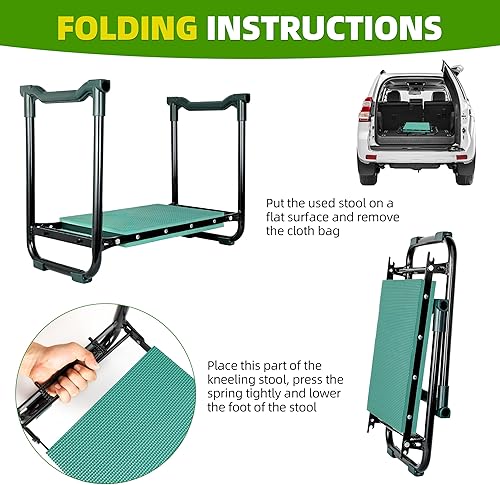 Miniatura 3 de Taburete de jardín y asiento de jardín resistente con asas, banco de asiento viene con bolsa de herramientas y guantes, regalos de jardinería para