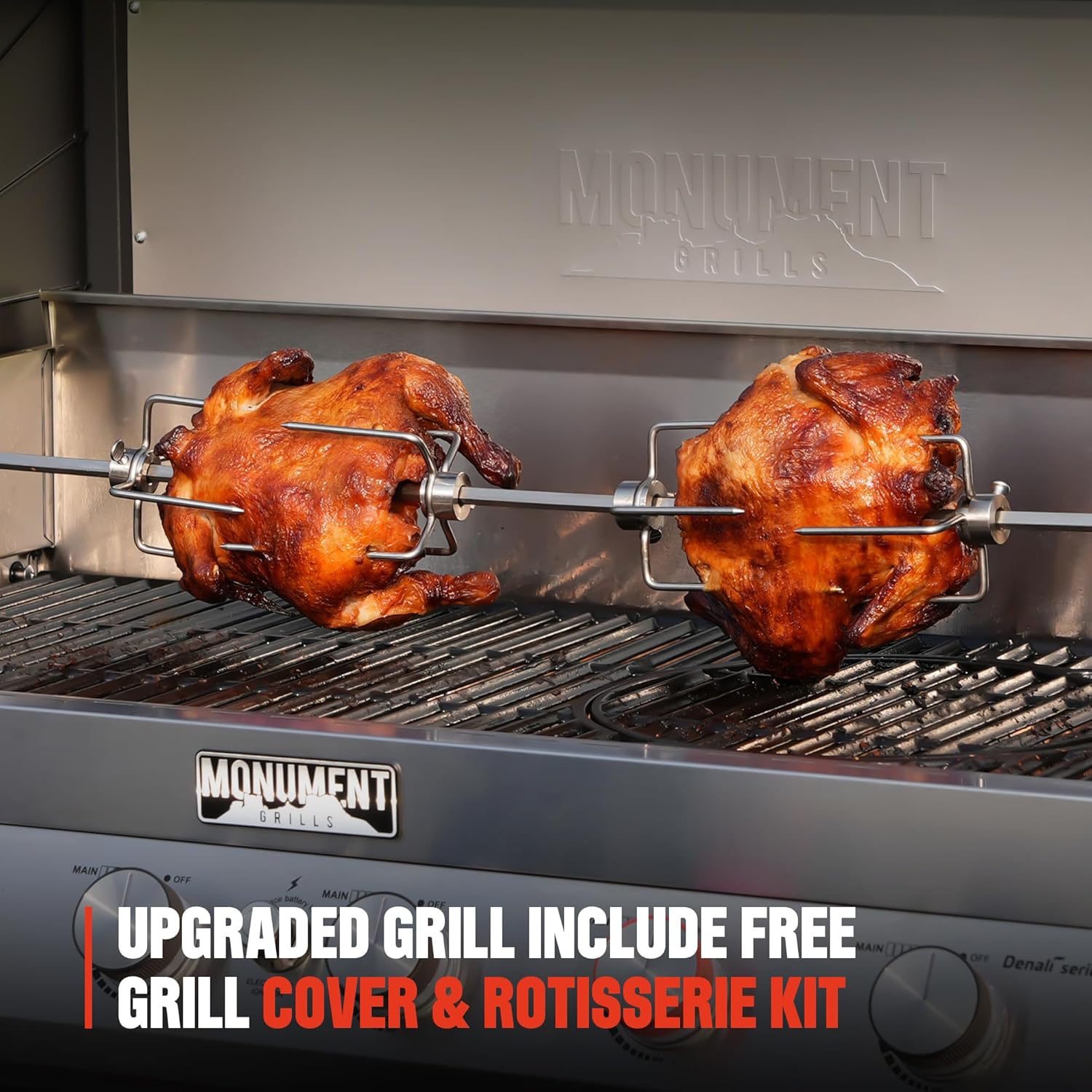 Monument Grills 6+1 Burner Smart Propane Gas Grill, Denali 605Pro Stainless Steel Grill 78,000 BTU Outdoor Barbecue Grill with Side Burner, Pizza Stone, Round Cooking Plate & Grid, Cover, Rotisserie