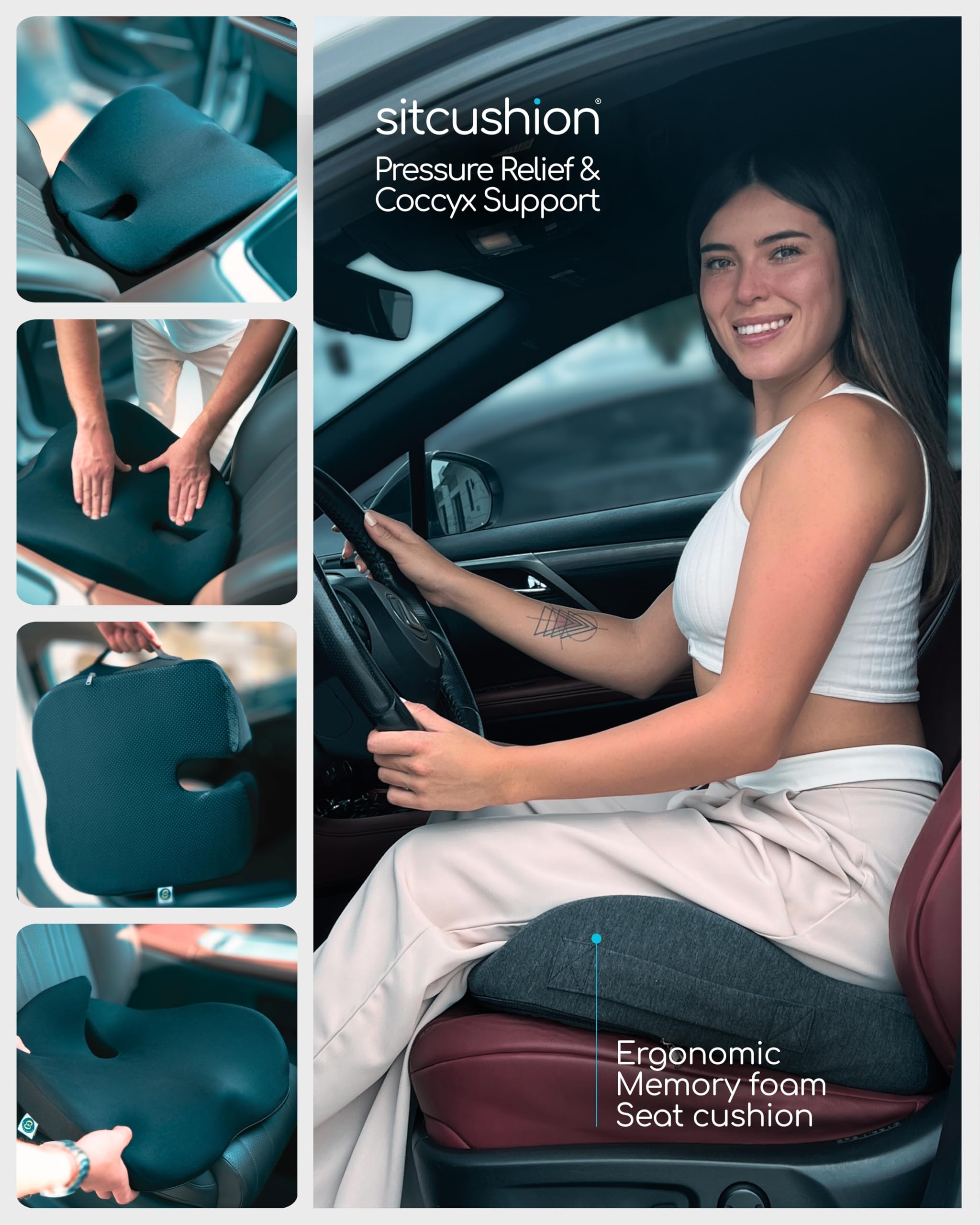 SitCushion Car Seat Cushion for Long Driving Extra Large Memory Foam Seat Cushion for Sciatica Pain Relief Car — view 2