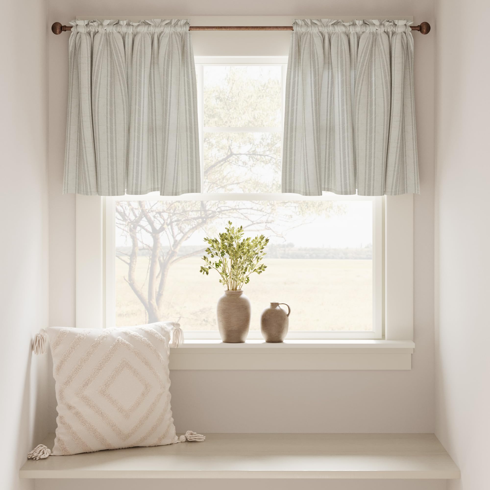 TOPICK Striped Light Filtering Privacy Kitchen Curtains, Short Curtain Tiers for Living Room Bedroom, Bathroom, Cupboard - Image 2