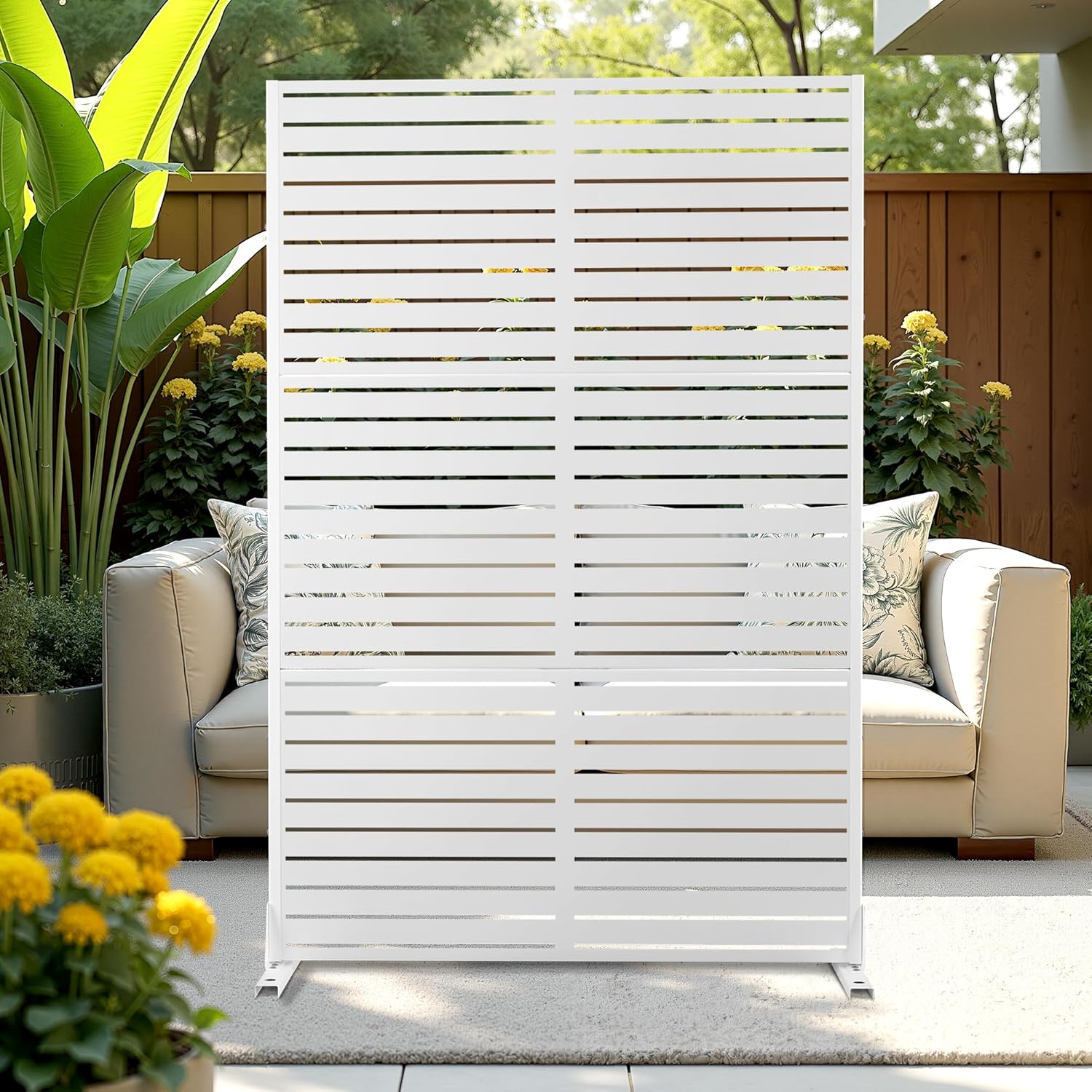 Metal Privacy Screen Outdoor Privacy Screen, Freestanding Fence Panel for Outside, 72''H47''W, Decorative Screen Panel for Backyard/Patio/Deck