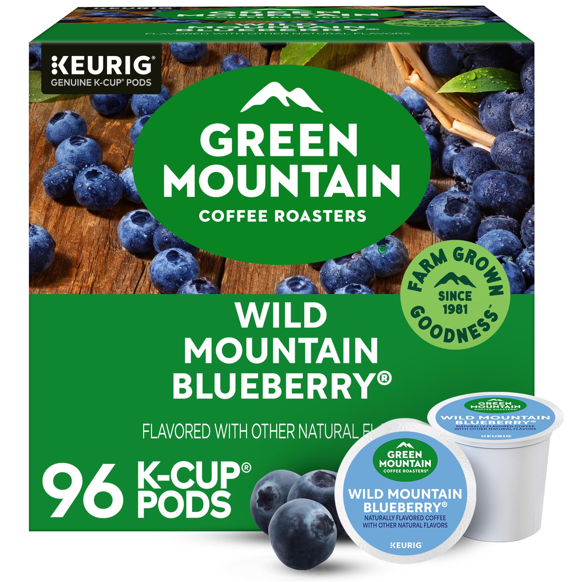 Green Mountain Coffee Roasters Wild Mountain Blueberry Keurig Single-Serve K-Cup pods, Light Roast Coffee, 96 Count