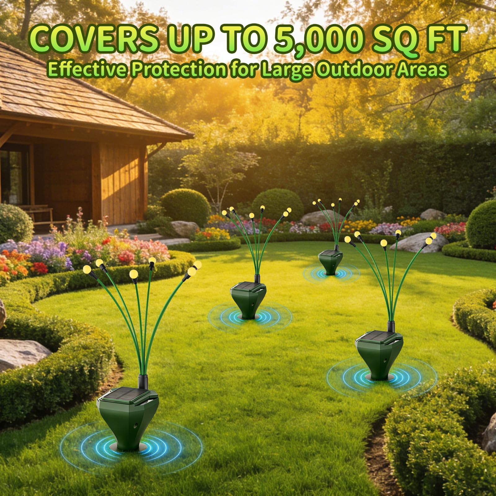 Confezione da 4 pali repellenti per talpe a energia solare per prato, deterrente Gopher con luci a LED Firefly, impermeabili, per esterni, per arvicole, marmotte, serpenti, soluzione sicura per