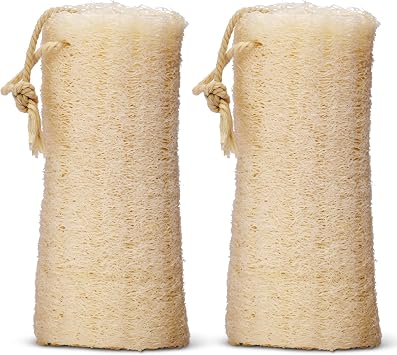 LATHER - Natural Loofah 5-6" 2 Pack Exfoliating Body Scrubber & Shower Loofah - Gentle Cleansing - Cotton Rope to Hang Dry - Shower Accessories - Plant Based, Vegan, Cruelty Free - Beauty, Skin Care