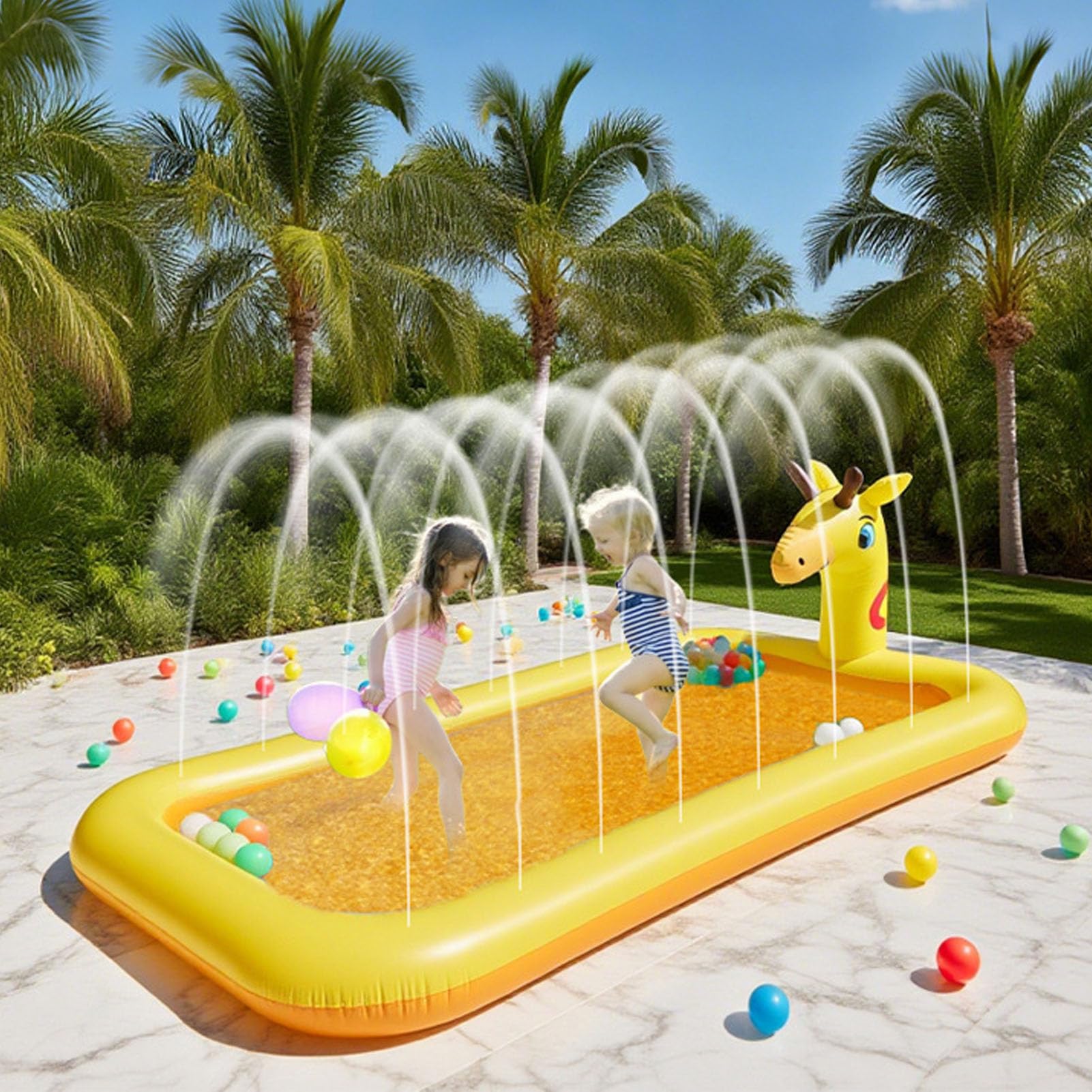 Piscina Gonfiabile per Bambini, Irrigatore Gonfiabile in Materiale PVC Addensato con di Irrigazione Integrato e Bordi Arrotondati per Gioco Sicuro, (200x110x19 cm/78,7x43,3x7,5 pollici)