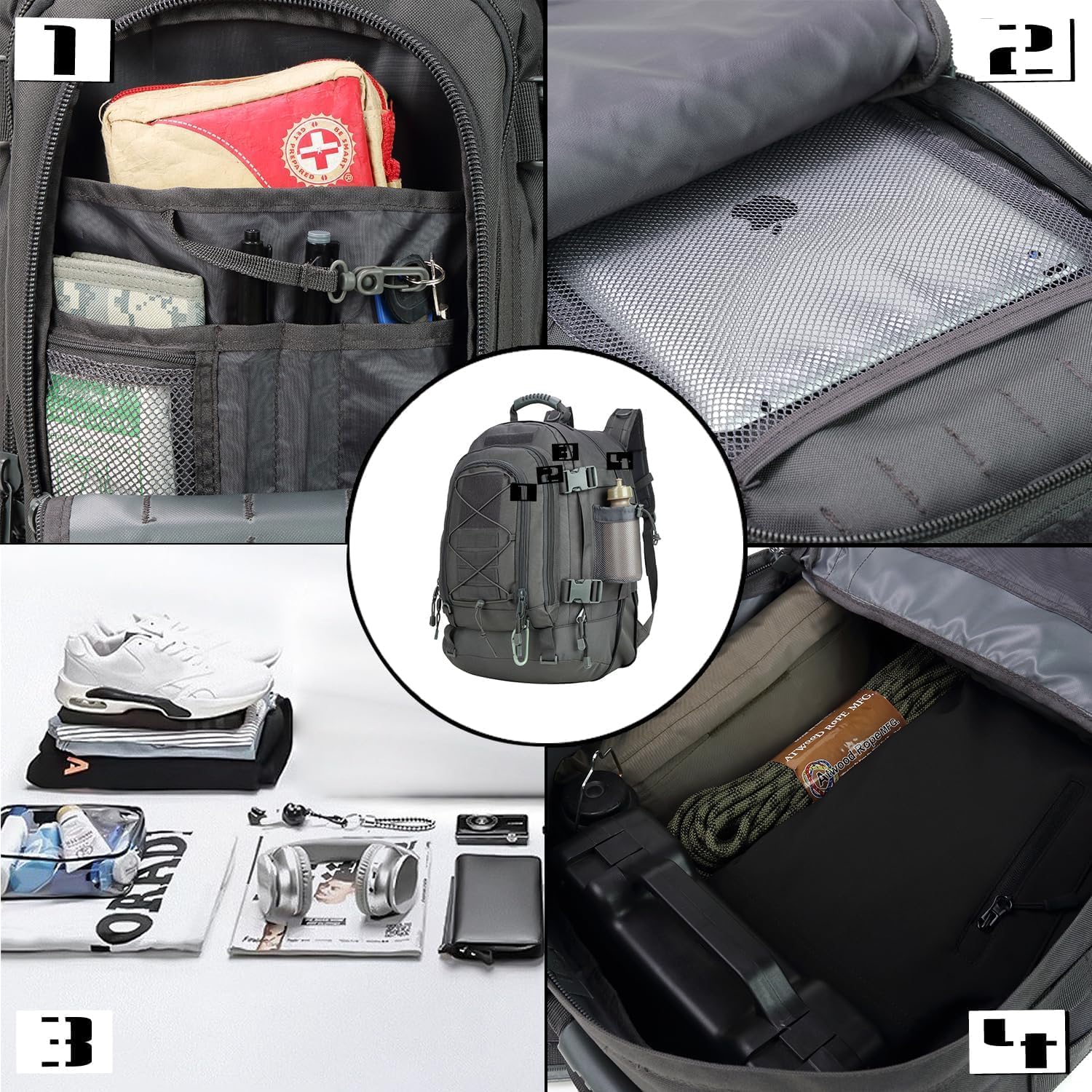 Expandable 40-64L Military Tactical Backpack 3 Day Bag Hiking Gym Sport Camping - Image 5