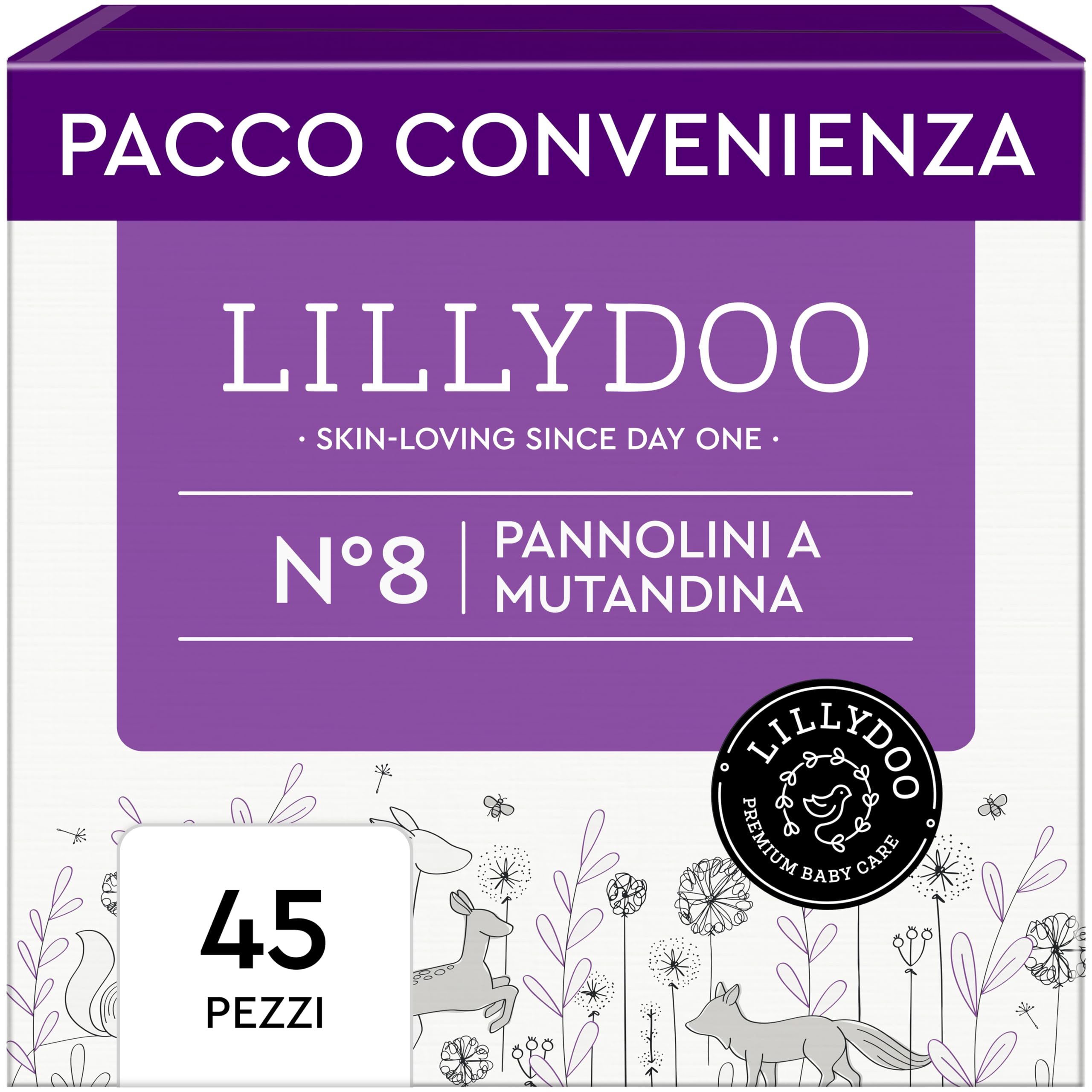 Pannolini a mutandina LILLYDOO -Taglia 8 (17+ kg), pacco scorta (45 unità) nuove tasche pipì e pupù, massima protezione, 0% profumi e lozioni, ideali per pelli sensibili, dermatologicamente testati
