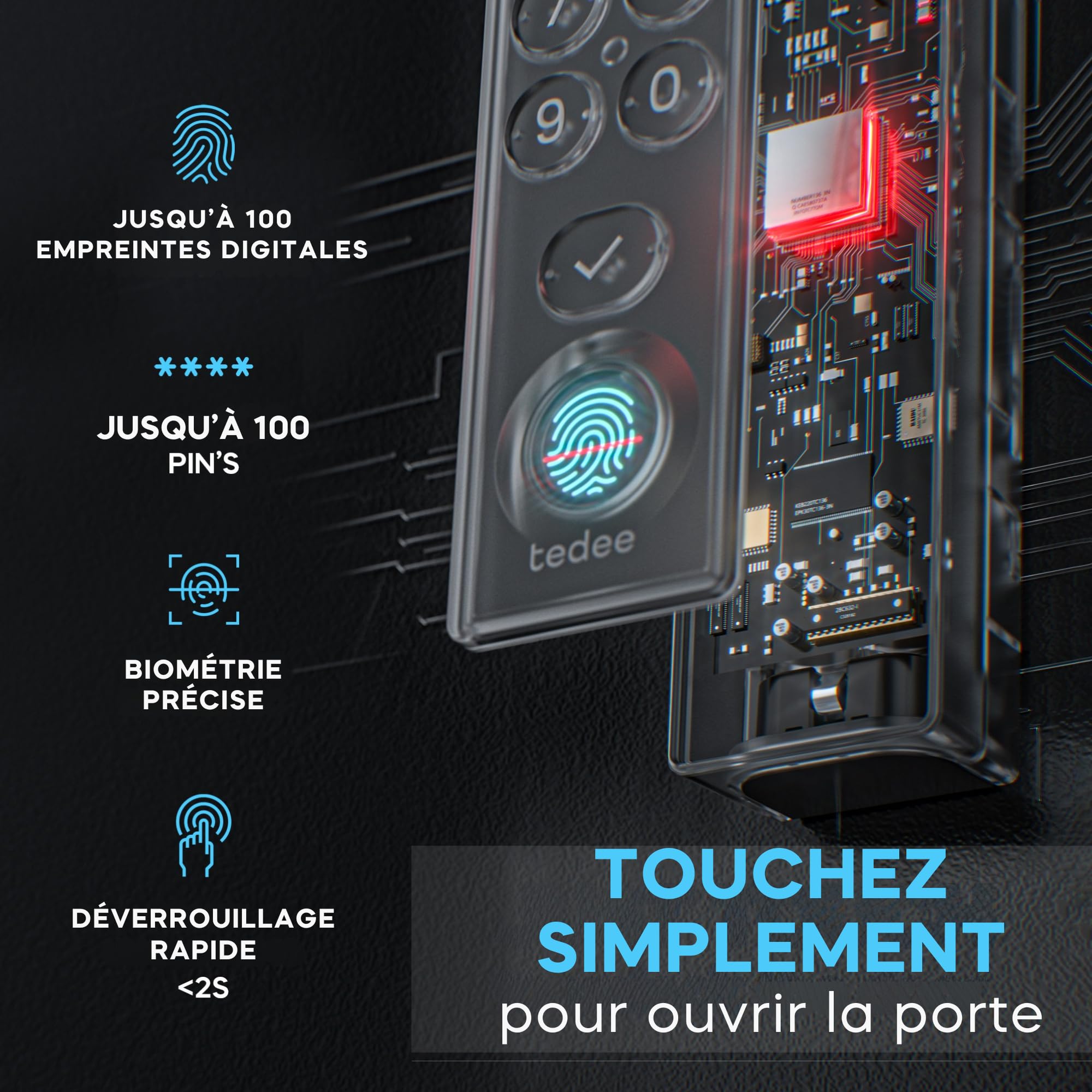 Tedee Keypad PRO – Clavier Biométrique pour Serrure Connectée, Empreinte Digitale, Code PIN, Entrée sans Clé | Compatible Tedee GO, GO2 et PRO | Bluetooth