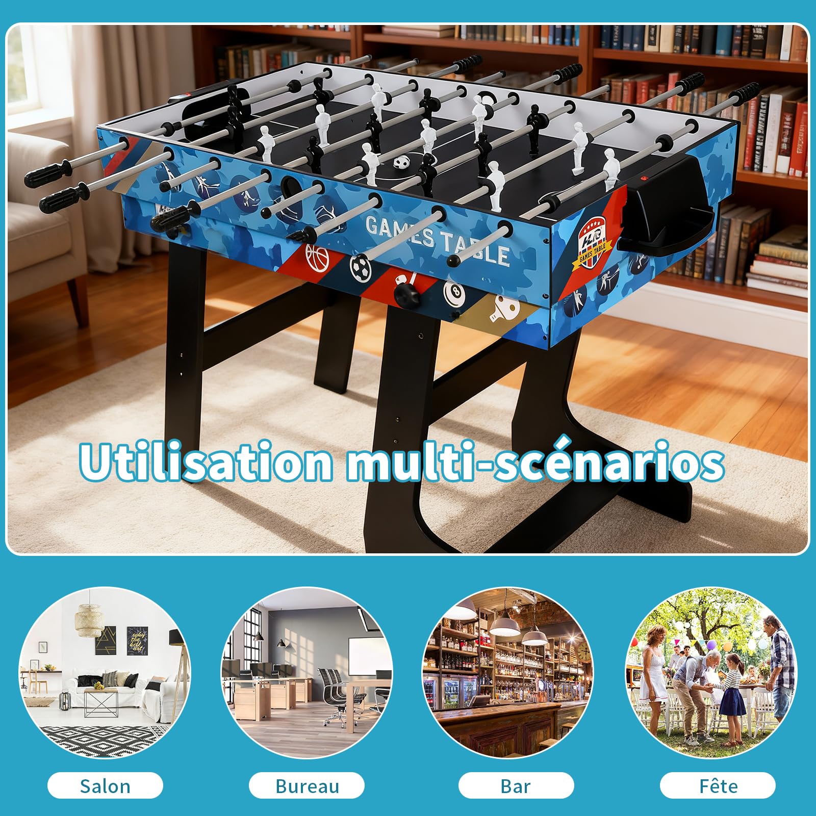 Table multijeux 5 en 1 pour Enfants Jouez au ping-Pong Billard Football Hockey et Basket Parfaite pour Adultes Enfants idéale Jeux Groupe Cadeau génial Partager Moments Joie