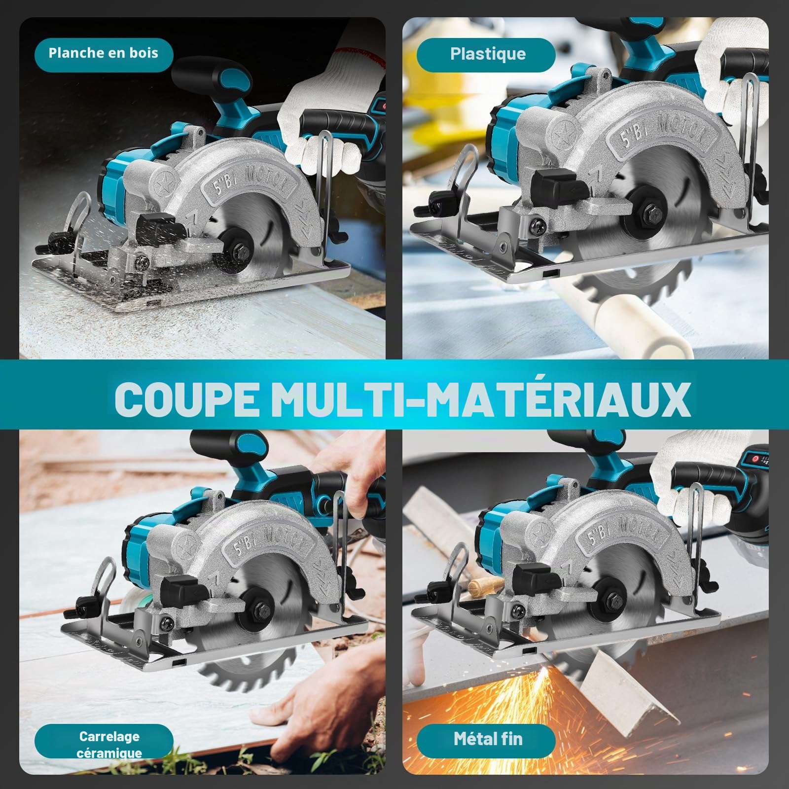 Scie circulaire sans fil pour Makita 18 V batterie, mini scie circulaire manuelle Sans brosse (sans batterie), 125mm 2 Lames, Profondeur de Coupe 41mm(90°), 32.5mm(45°), pour Bois, Carrelage, Métal