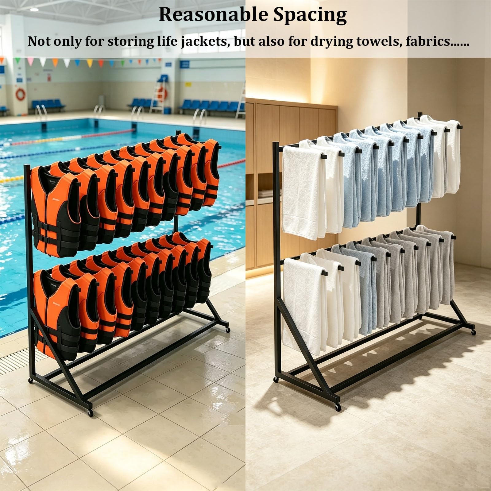 Support Mobile pour Gilets de Sauvetage | Étendoir à linge robuste avec roulettes pivotantes, pouvant contenir jusqu'à 20 gilets, serviettes