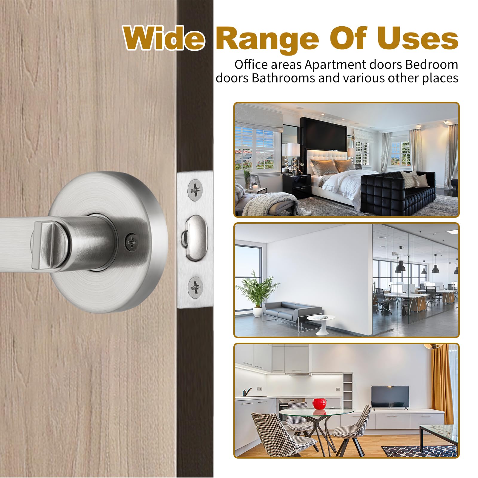 Manija con Cerradura de Llave, Manija de Puerta con Cerradura y Llave, Juego de Manillas de Entrada, Manija para Puertas de Paso, Cerradura de Palanca de Puerta para Dormitorio, Baño (Plata)