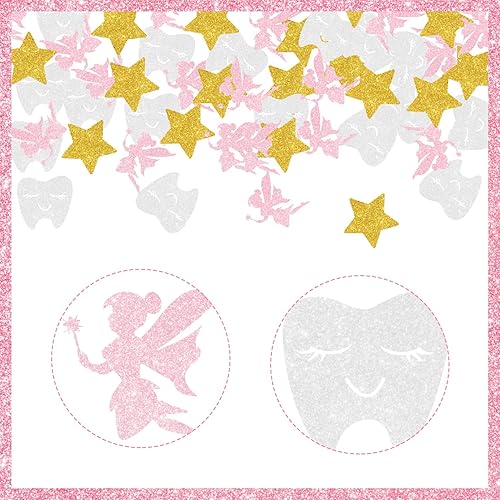 Miniatura 3 de 200 piezas de confeti de hadas de dientes con purpurina para fiestas de cumpleaños, baby shower, decoración de confeti de papel de elfo rosa y