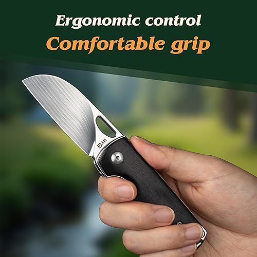 Miniatura 6 de JIN Vaquero Navaja de bolsillo para hombre, hoja de damasco pulida de 2.75 pulgadas, EDC plegable con mango de madera de ébano, kit de bricolaje con