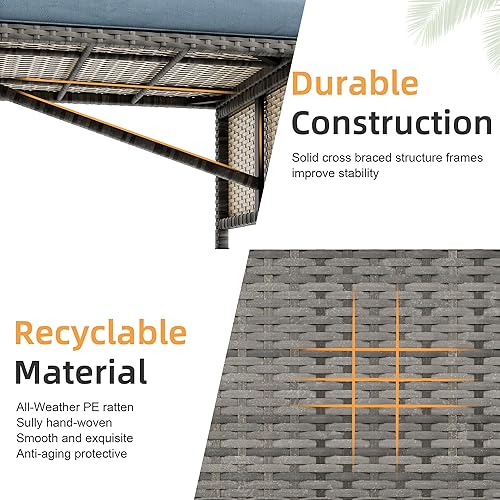 Miniatura 2 de Shintenchi Juego de muebles de patio al aire libre, juegos seccionales de mimbre para patio, 3 piezas, sofás de mimbre para todo tipo de clima, mesa