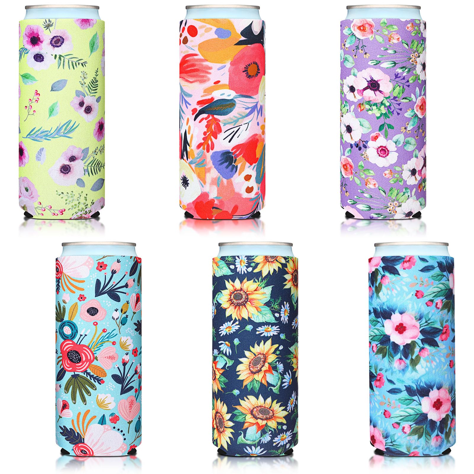 Photo 1 of BBTO 6 Pack 12 oz Slim Can Sleeves Summer Can Sleeve Skinny Cans Sleeves Reusable Neoprene Bottle Cooler Insulator Tropical Tall Cans Sleeve for Energy Drink Seltzer Holder Beer(Floral Style)