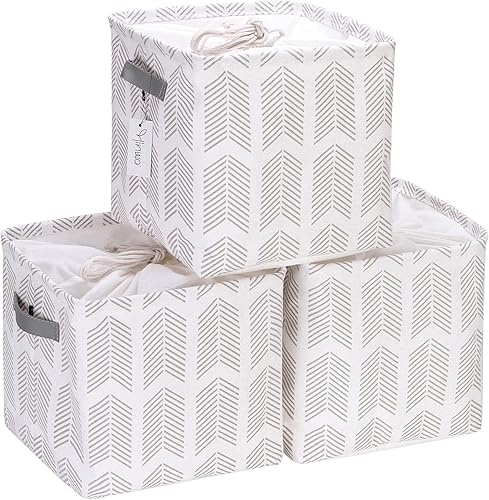 Hinwo Paquete de 3 cubos organizadores cúbicos, cestas de almacenamiento de tela de lona con asas, contenedores de almacenamiento cuadrados de