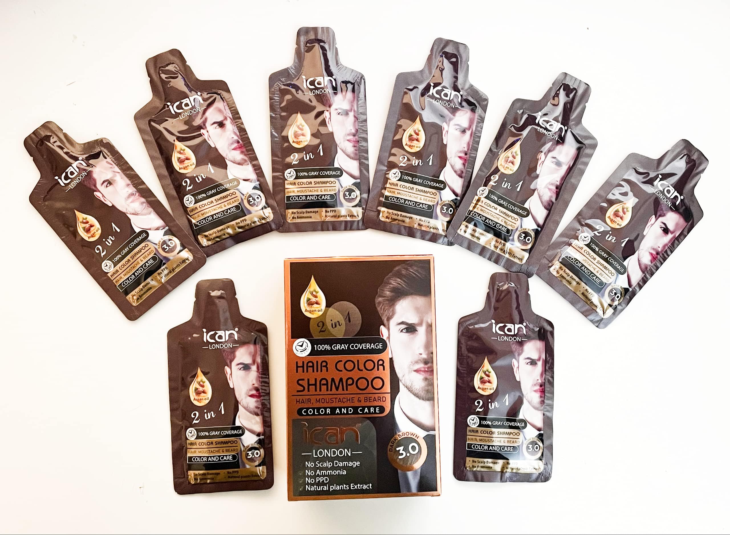 Hair Color Shampoo Dark Brown 3.0 100% Gray Coverage 30mlx8 Sachet