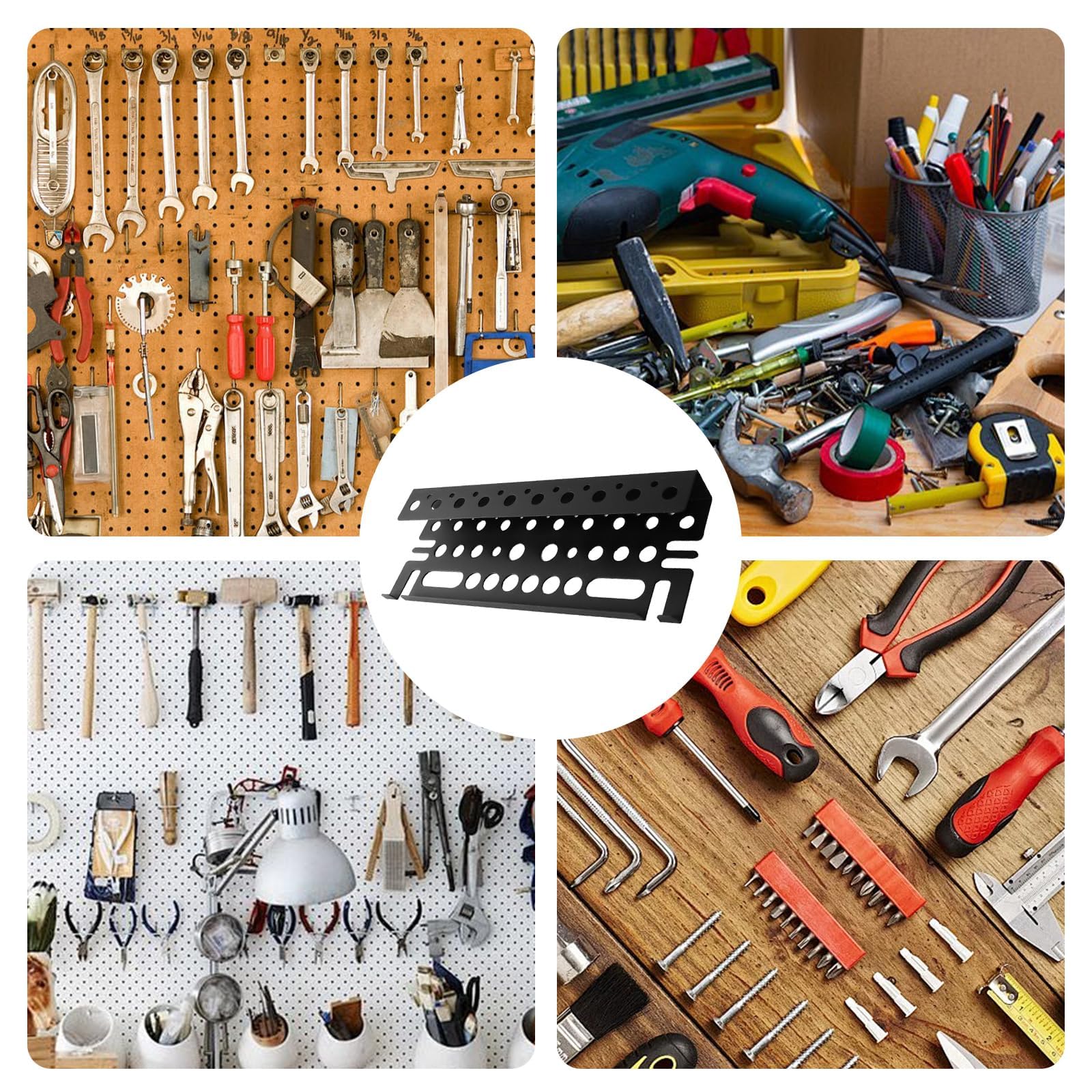 HUANR Werkzeug Wandhalterung, 40 cm Werkzeug Organizer Wand, Metall Werkzeug-Halterung Wand, Schwarze Wandmontierte Werkzeugaufbewahrung, Effiziente 