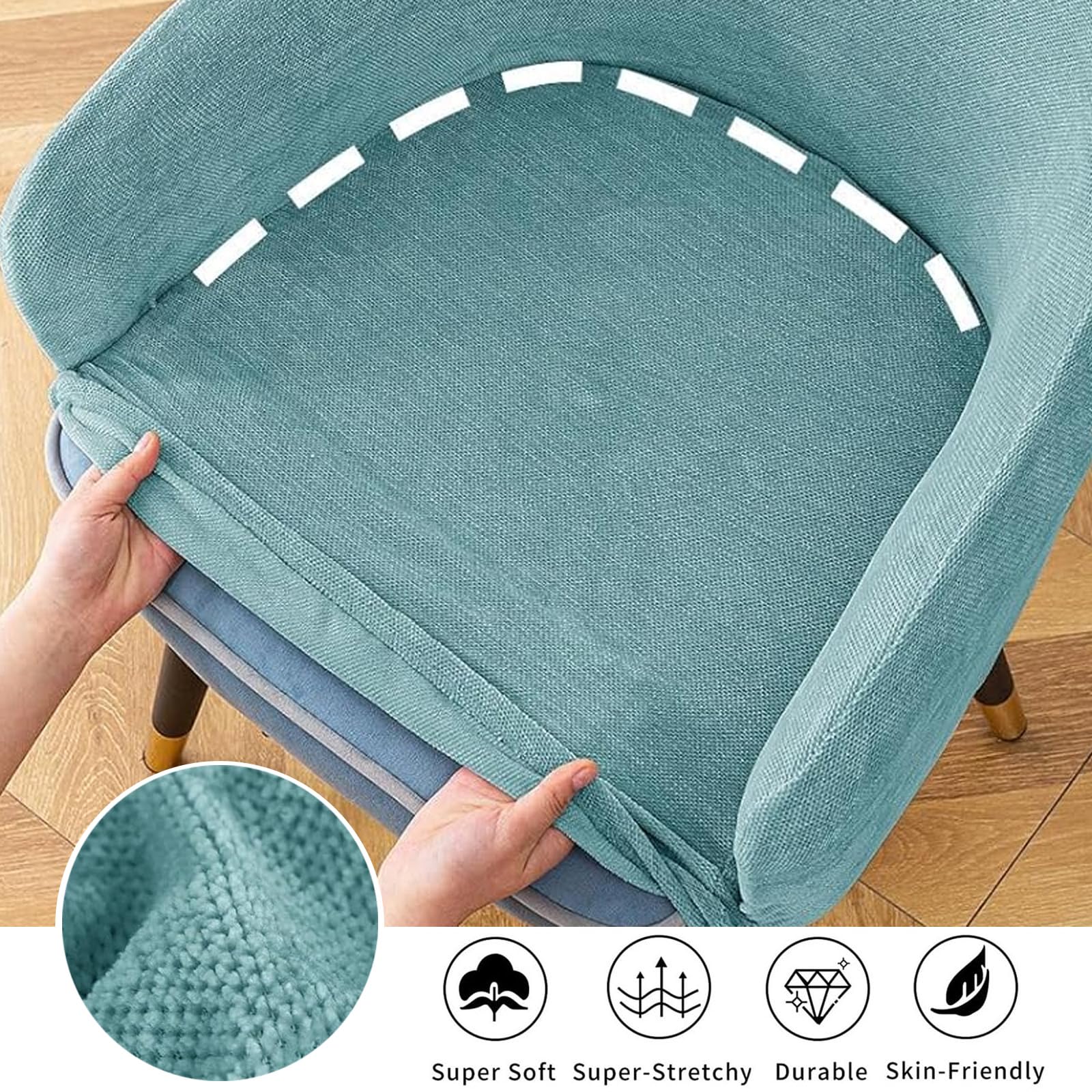 Coprisedia elasticizzato per sala da pranzo, con schienale curvo, lavabile, lavabile in lavatrice, per soggiorno (blu, set da 6)