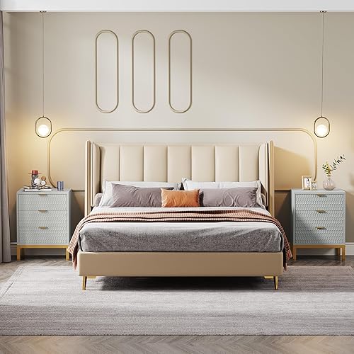 Miniatura 13 de LITTLE TREE Mesita de noche moderna con 3 cajones, color blanco dorado, mesa auxiliar con almacenamiento para dormitorio, sala de estar Blanco y