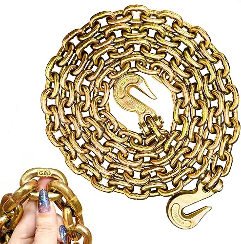 Miniatura 8 de Cadena de transporte de 3/8 pulgadas, cadena de remolque G80 con ganchos de seguridad y agarre G70 Carga de trabajo de 7100 libras Cadena