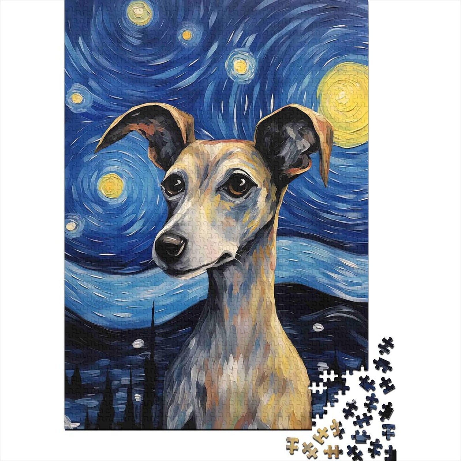 dog starry blue night scene 1000pc jigsaw puzzle for adults paper family game wall art