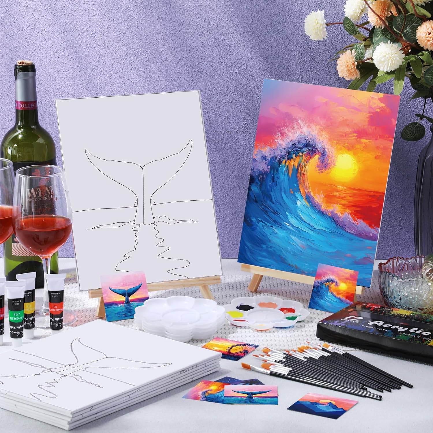 Sherr 12 Pcs Pre Drawn Canvas Pre Printed Canvas for Adults Sip and Paint Party Canvases Painting Kit for Summer Easter Mother's Day Party Favor(Beautiful Scenery,8 x 10 Inch)