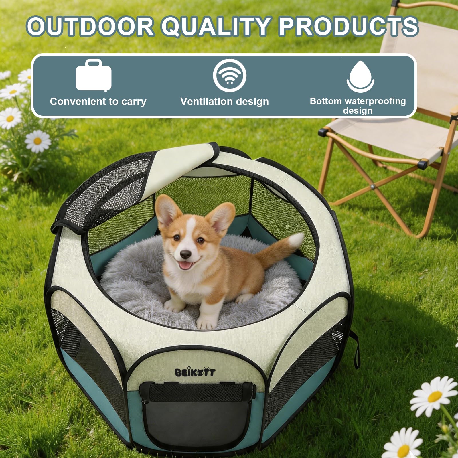 Corralito plegable para mascotas, tienda de campaña portátil para cachorros, perros, gatos, conejos, tienda de campaña para perros con cubierta de malla extraíble para viajes, uso en