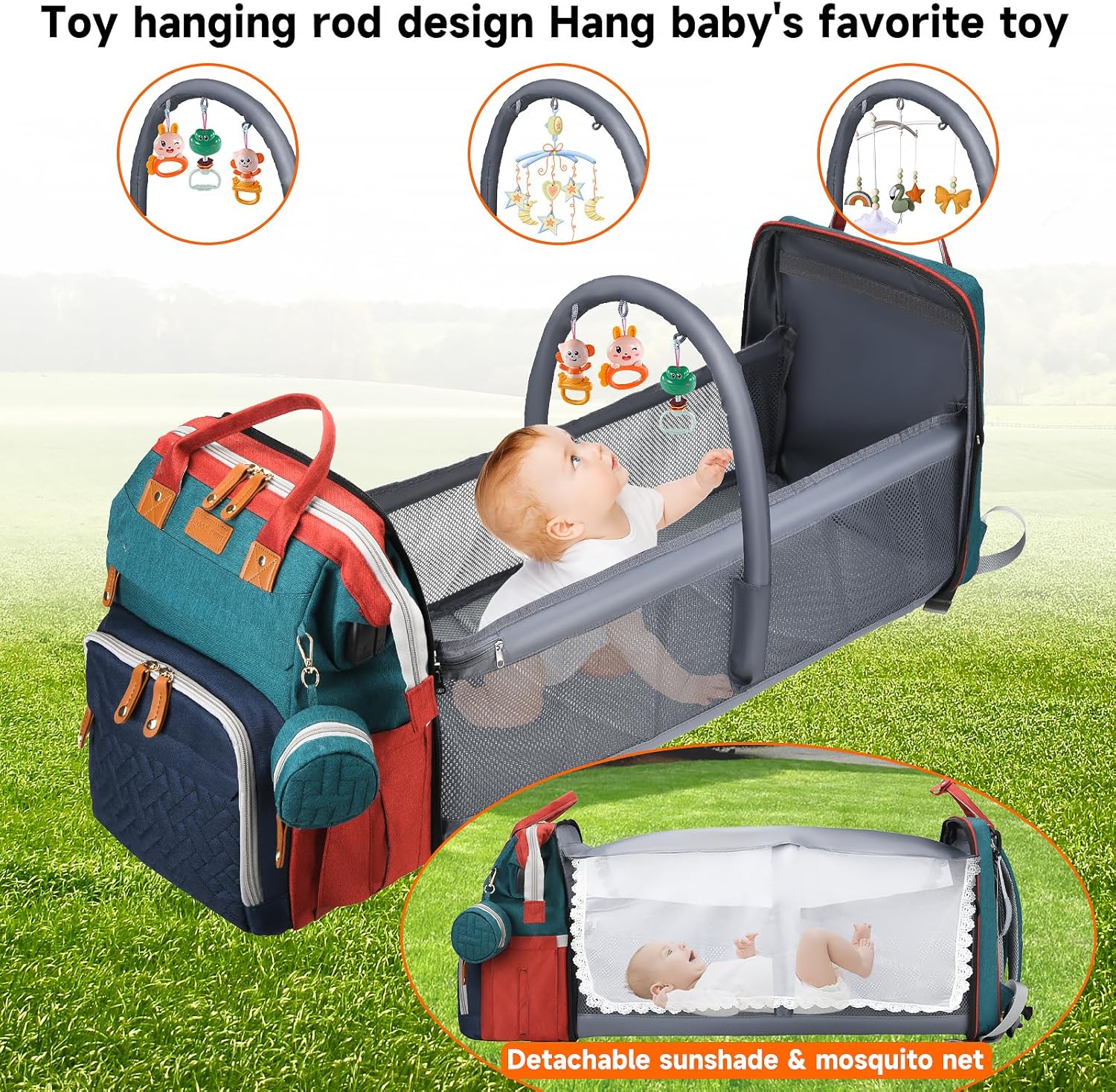 Baby Diaper Bags with Changing Station, Large Capacity Diaper Bag Backpack for Moms Dads with USB Charging Port,Travel Baby Bag with Pacifier Case & Stroller Straps(Up-Multicolor)